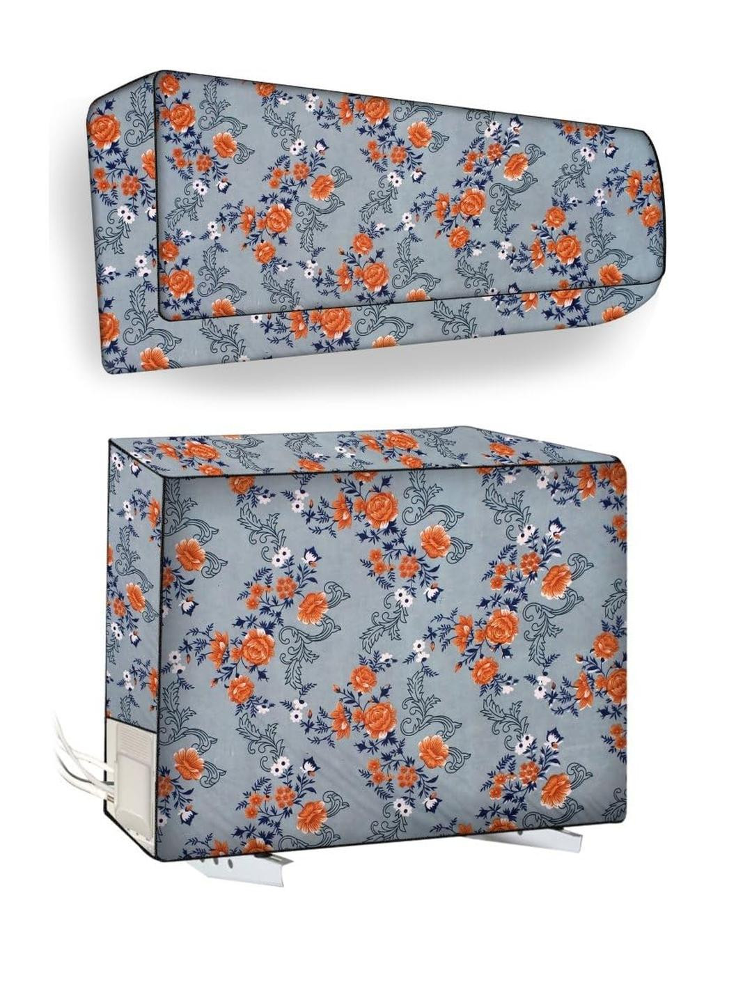 The Furnishing Tree 1.5 Ton Split AC Cover for Indoor and Outdoor Units Floral Pattern Blue