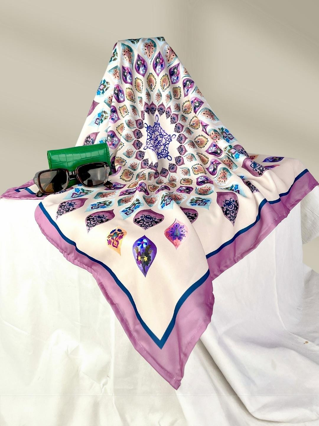 KLISHAA ART Creamy Peacock Design scarf