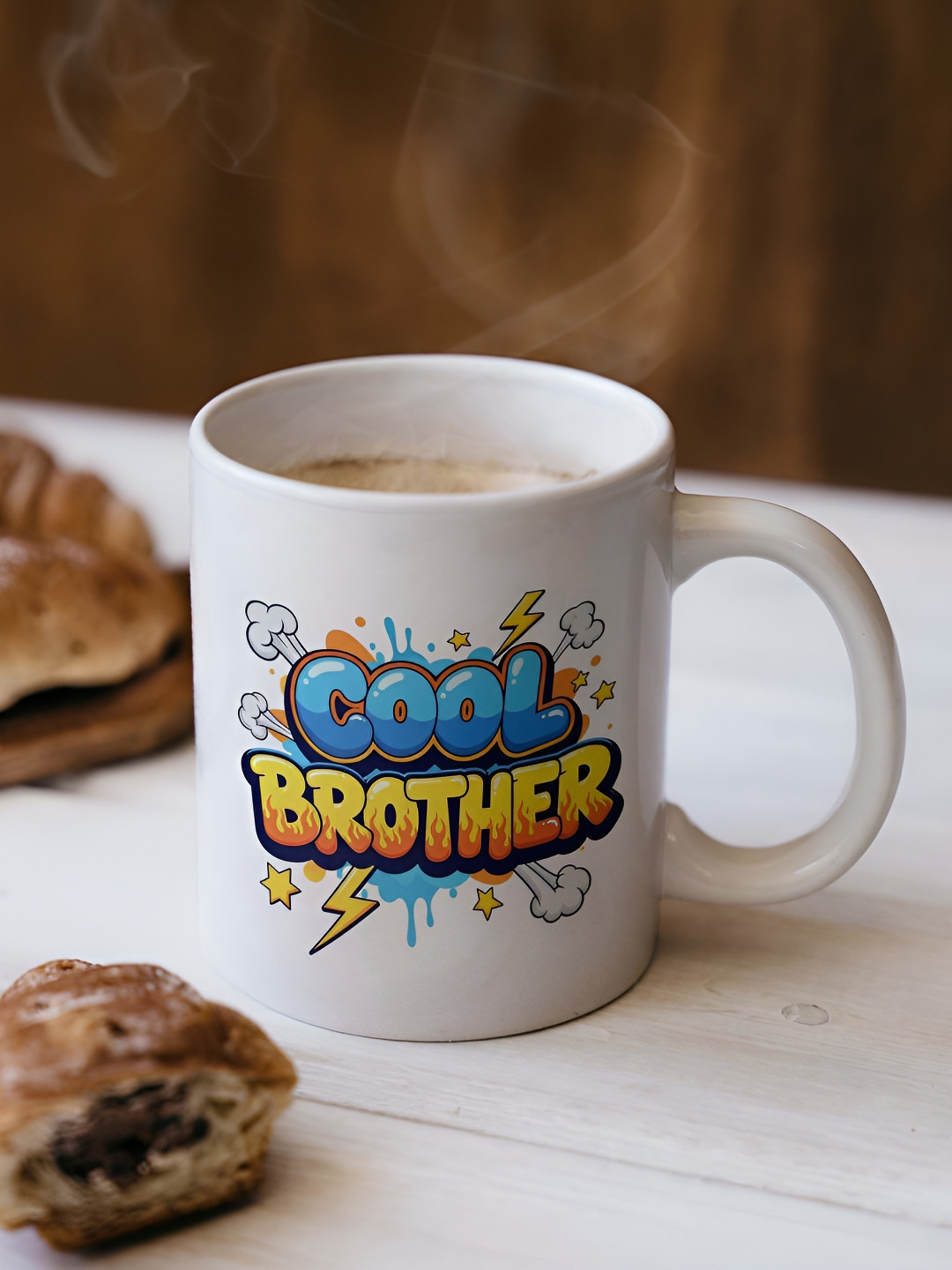ARTBUG White & Yellow Cool Brother Printed Ceramic Glossy Mug 330ml