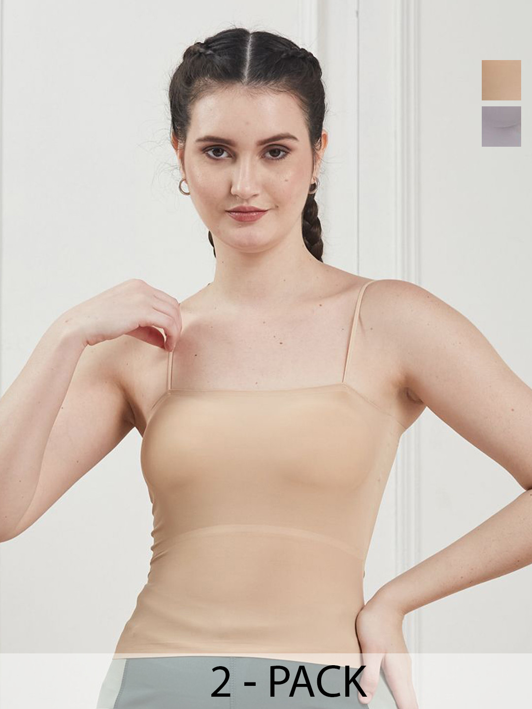 SECRETS BY ZEROKAATA Pack Of 2 Assorted Camisoles BSBRAPO2GRYSKN1888-Assorted