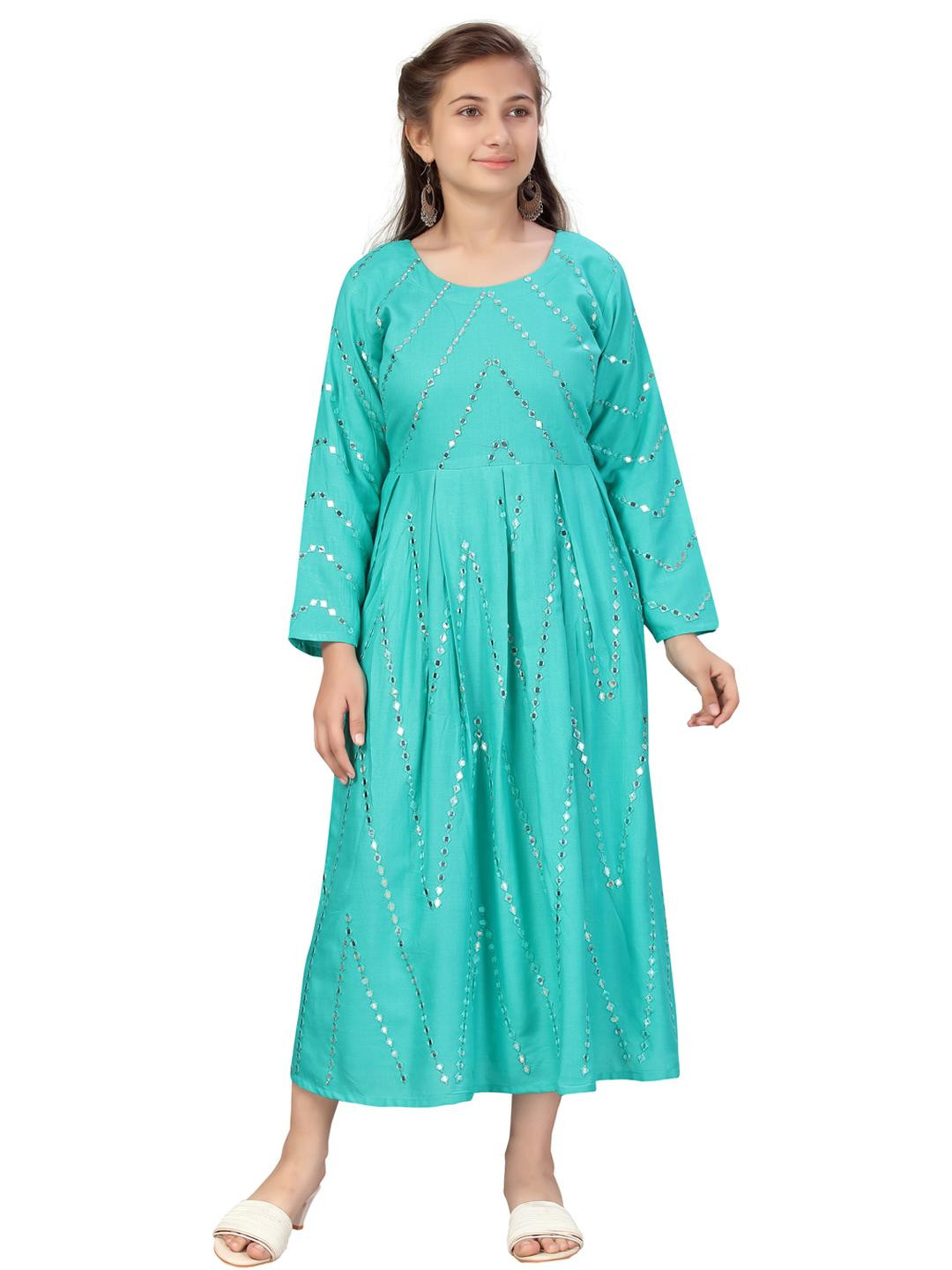 Muhuratam Kids-Girls Green Dresses