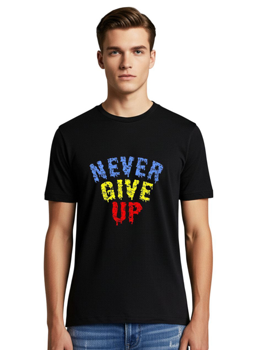 PULP Unisex Never Give Up Typography Printed Round Neck Pure Cotton T-Shirt