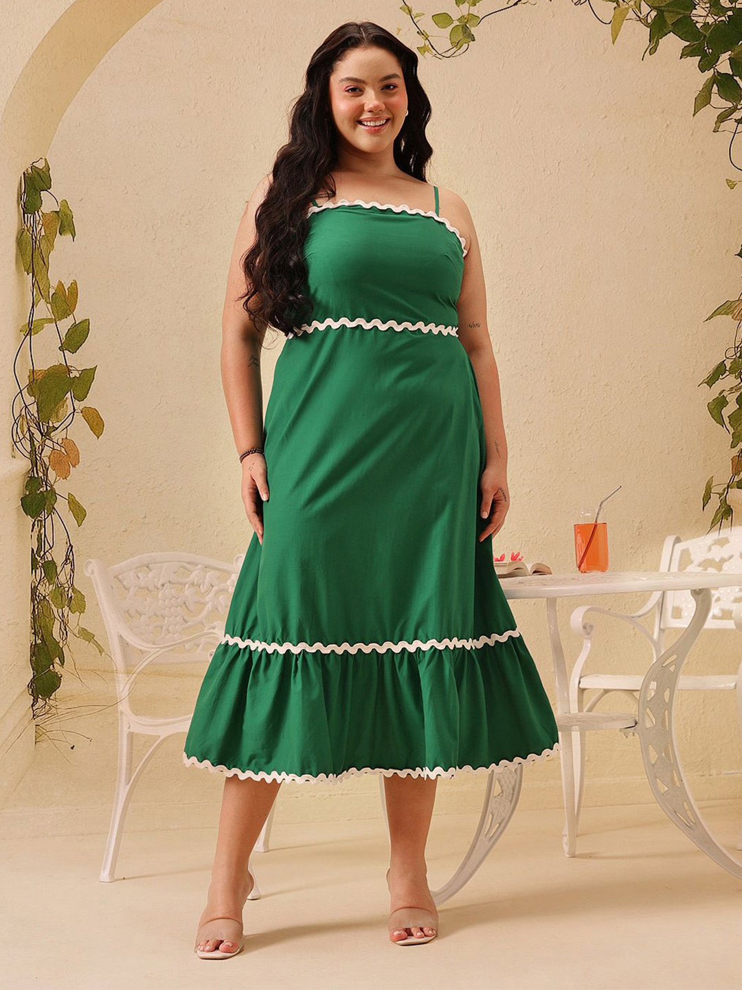 CURVY STREET Women Shoulder Straps Sleeveless Cotton A-Line Boho Dress