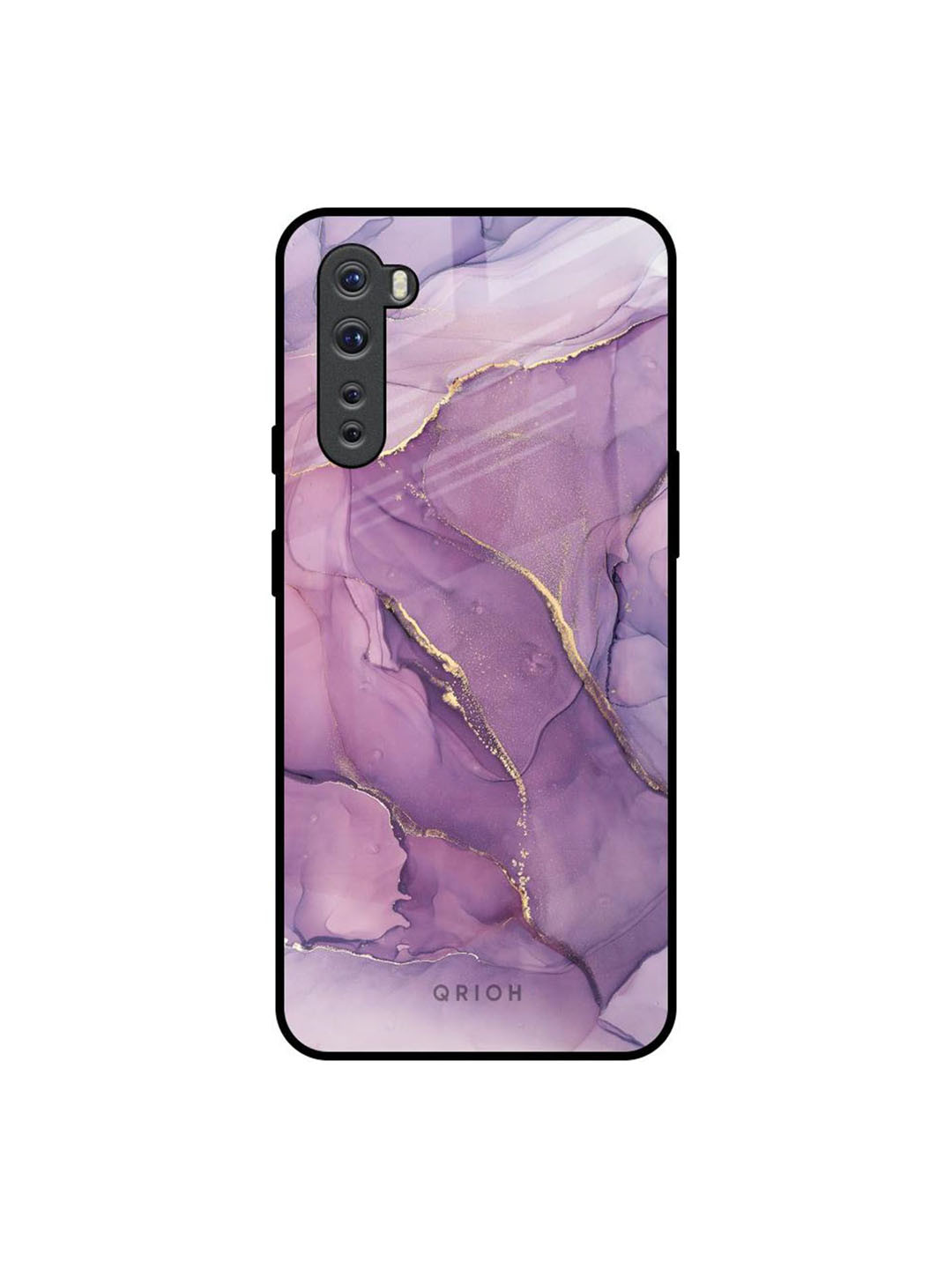 QRIOH Unisex OnePlus Nord Purple Gold Marble Impact Resistant Glass Back Case