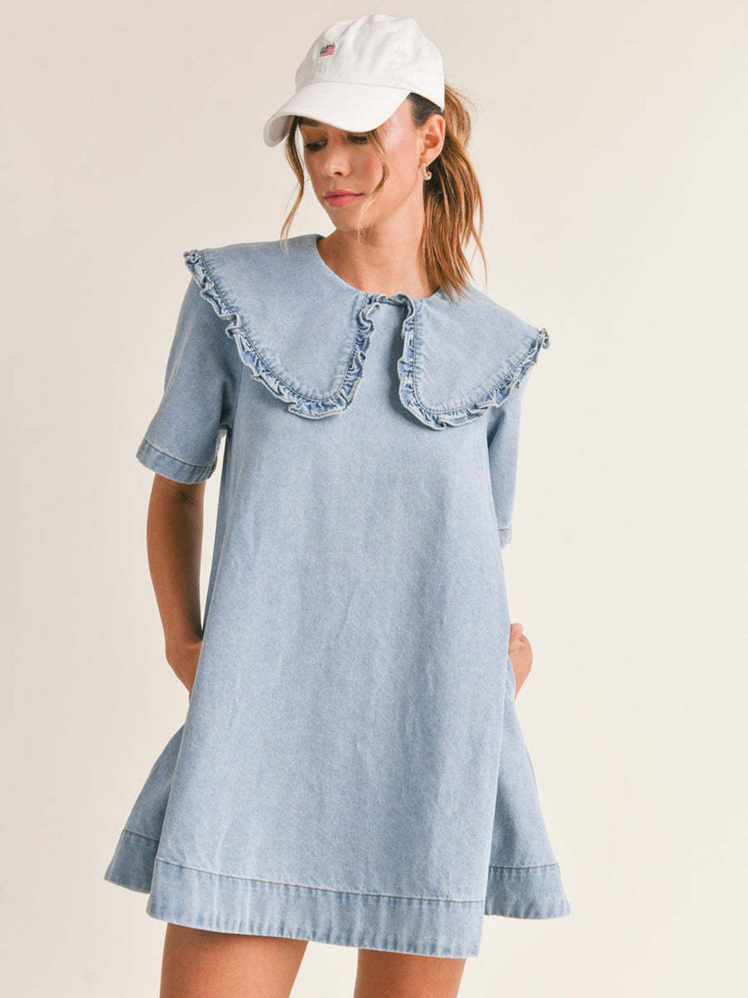StyleCast Women Peter Pan Collar Mini Cotton A-Line Dress