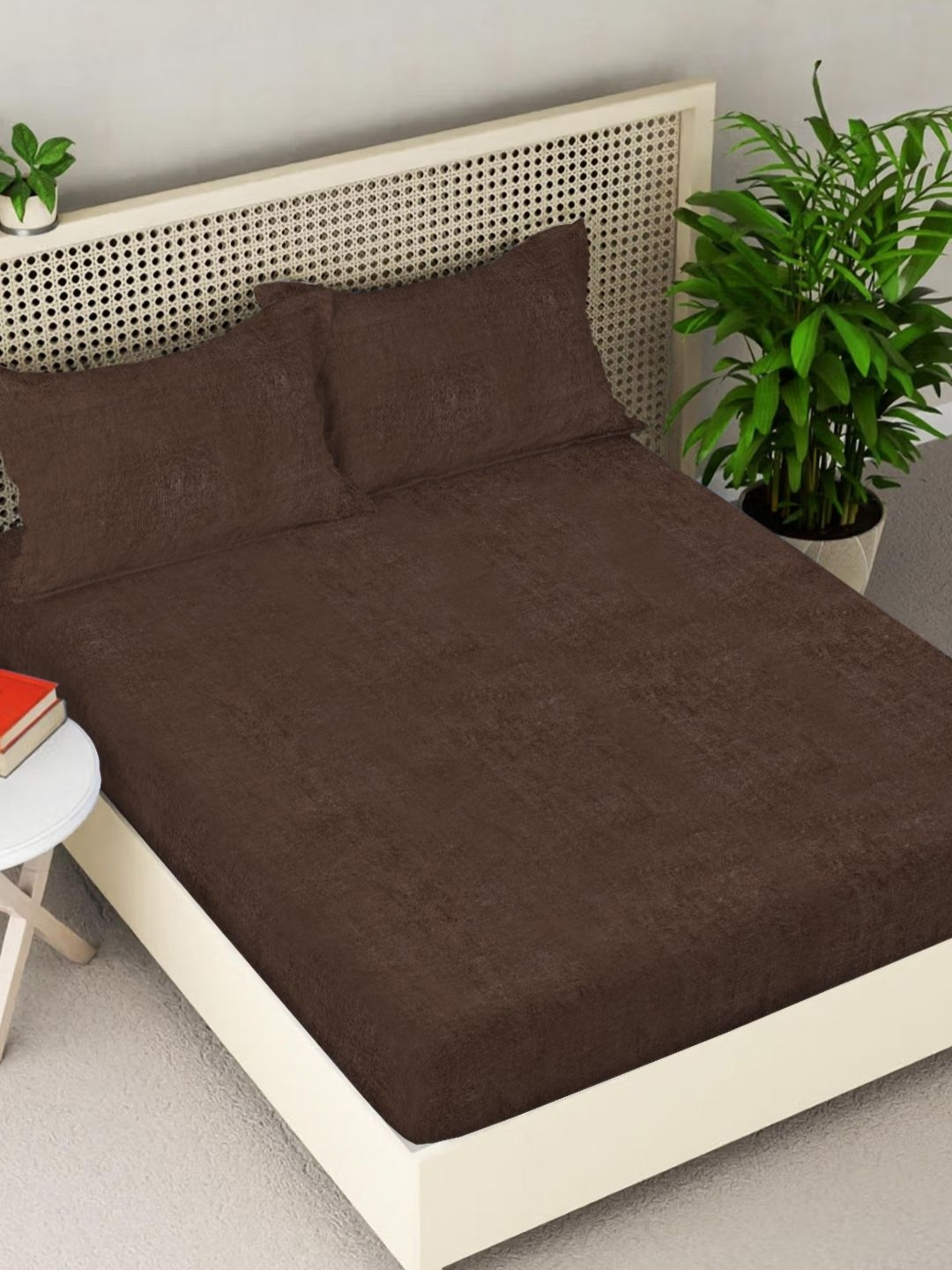 Myntra Elegant Homes Brown 300 TC Woollen King Bedsheet Set-2.50 x 2.25 m