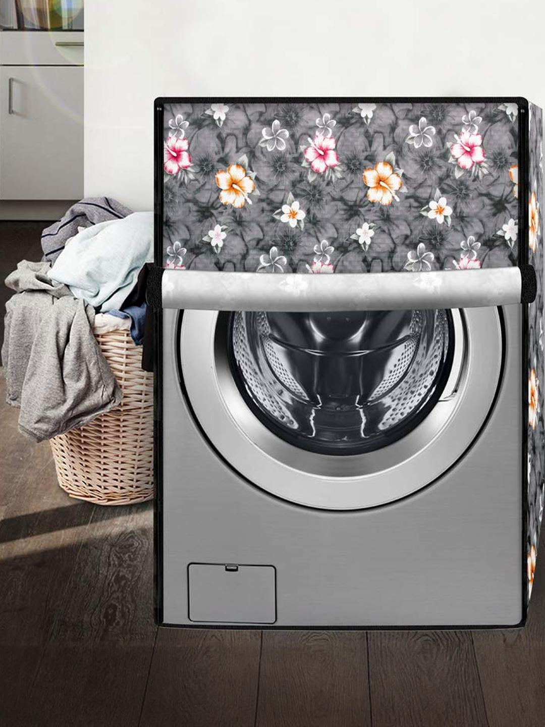 The Furnishing Tree Washing Machine Cover Floral Grey Compatible for Samsung 7 Kg Fully-Automatic F
