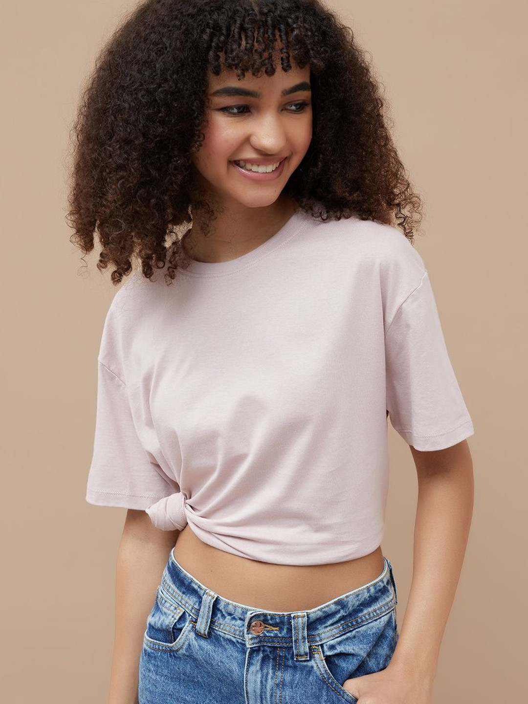 Fame Forever by Lifestyle Round Neck Drop-Shoulder Sleeves Cotton T-shirt