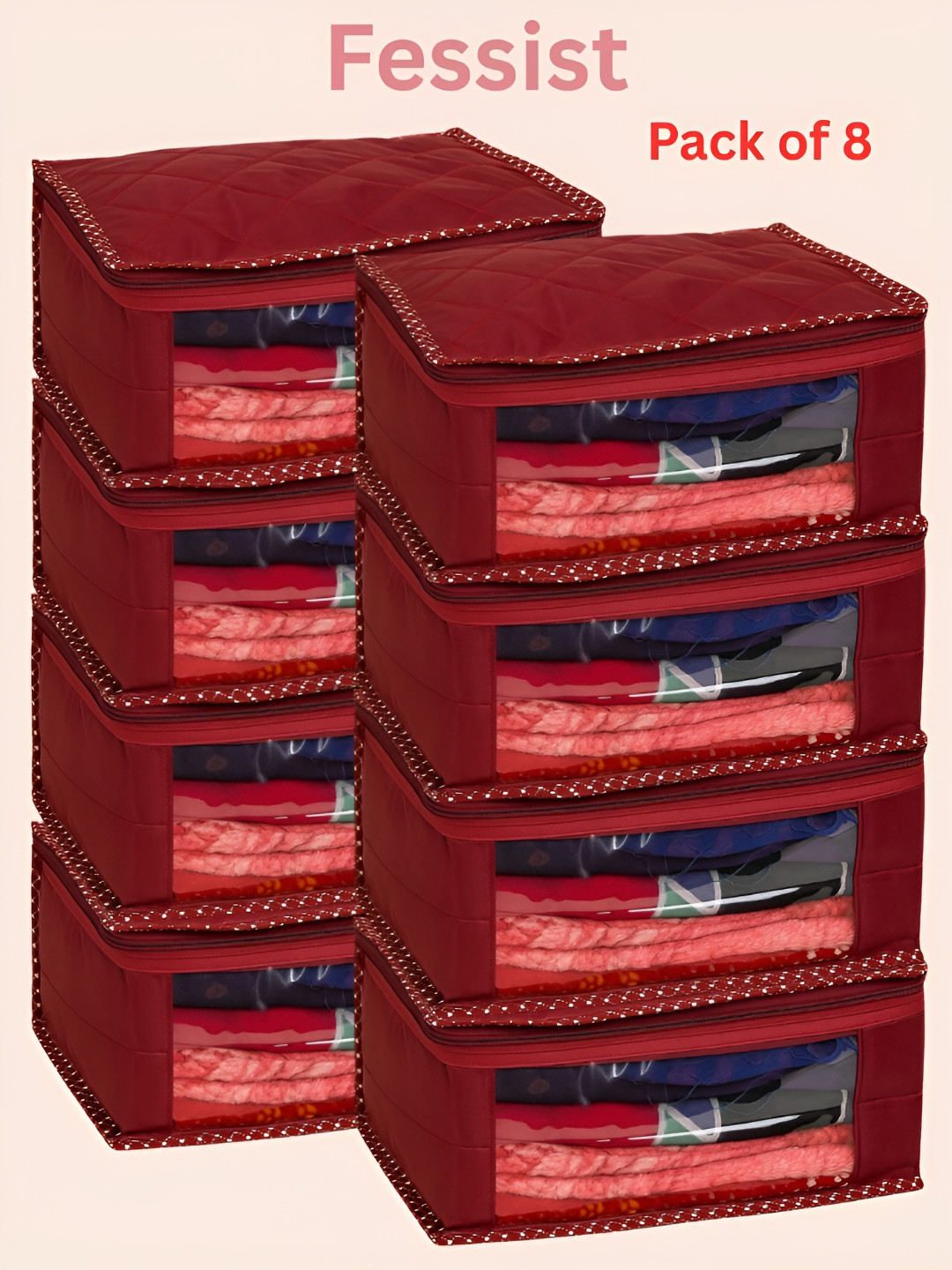 Fessist Maroon 8 Pieces Quilted Suit Organisers