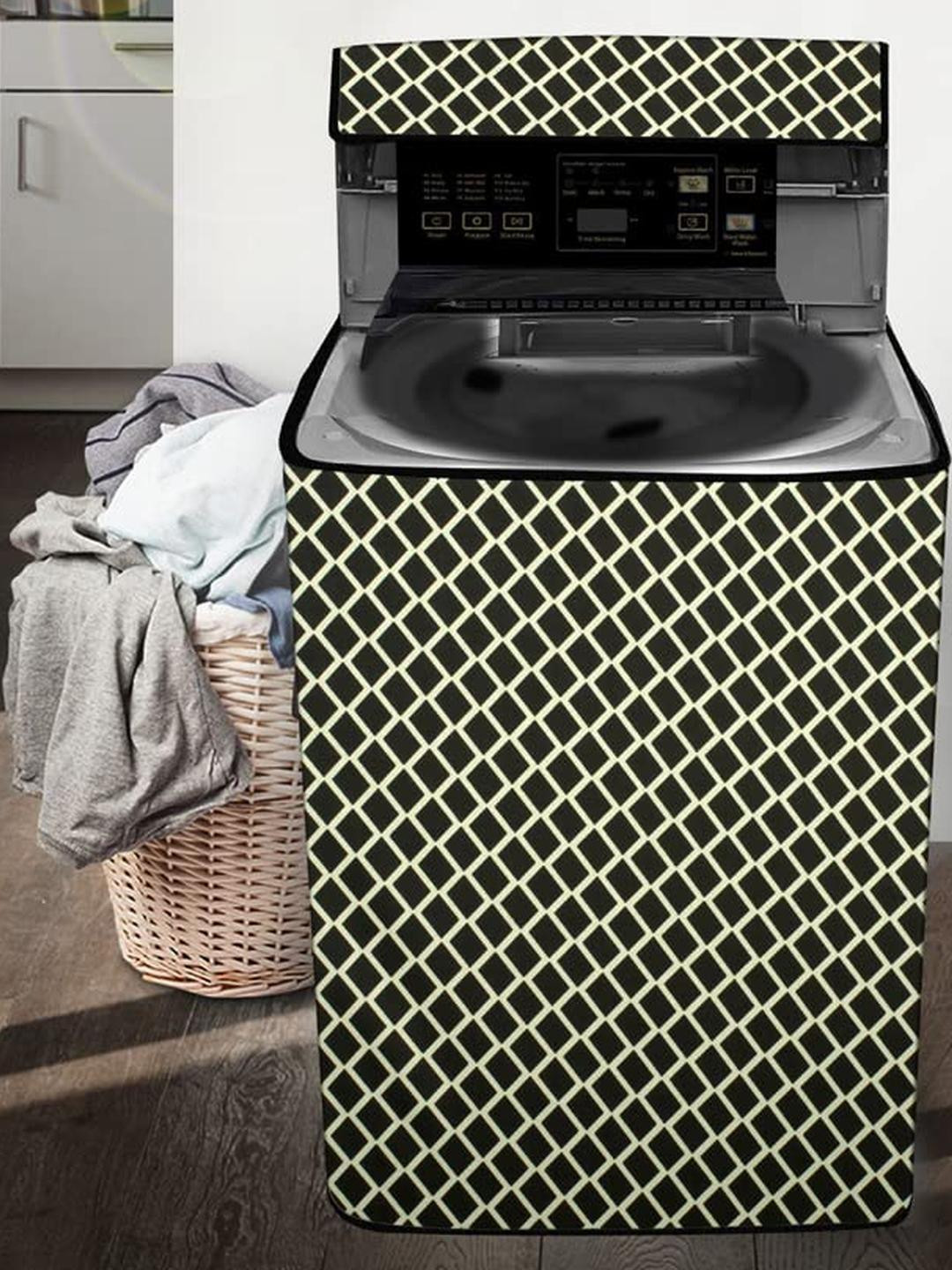 The Furnishing Tree Washing Machine Cover Check Coffee Compatible for Samsung 7.5 Kg Fully-Automati