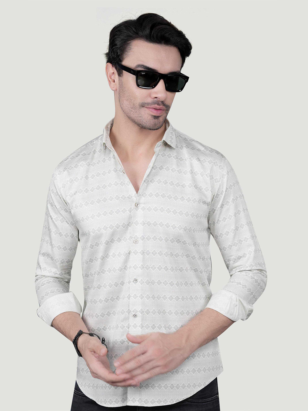 ALMATY Nikon Comfort Geometric Printed Slim Fit Cotton Shirt