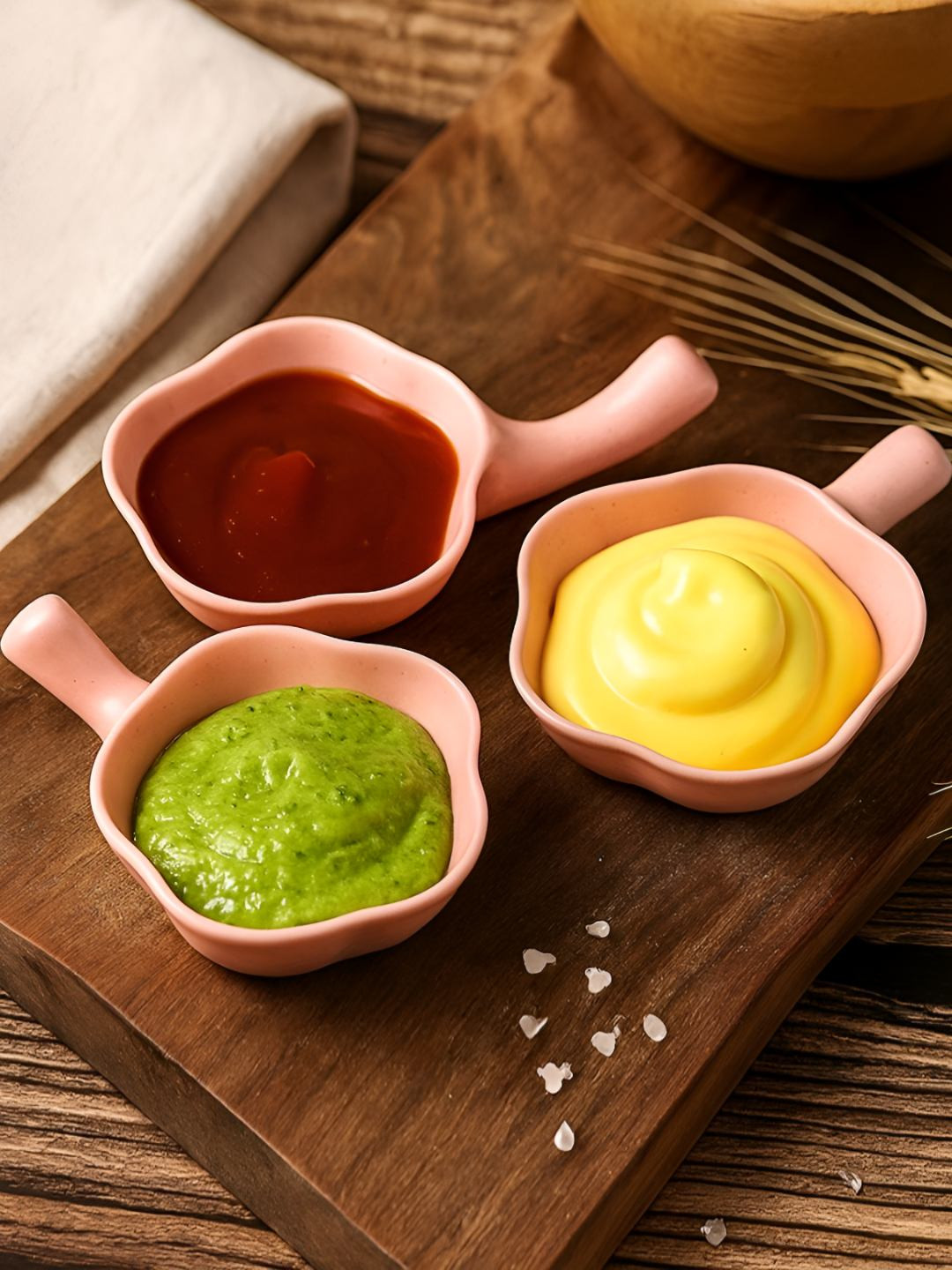 Baskety Pink 3 Pieces Wheat Straw Dip Bowls