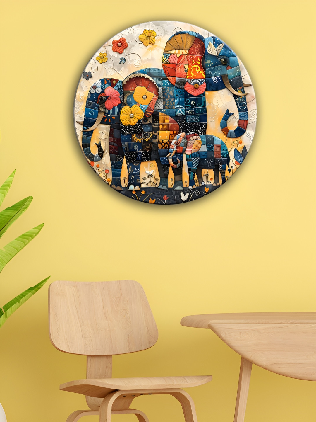 OLIVE TREE Green & Yellow Elephant Wooden Wall Art