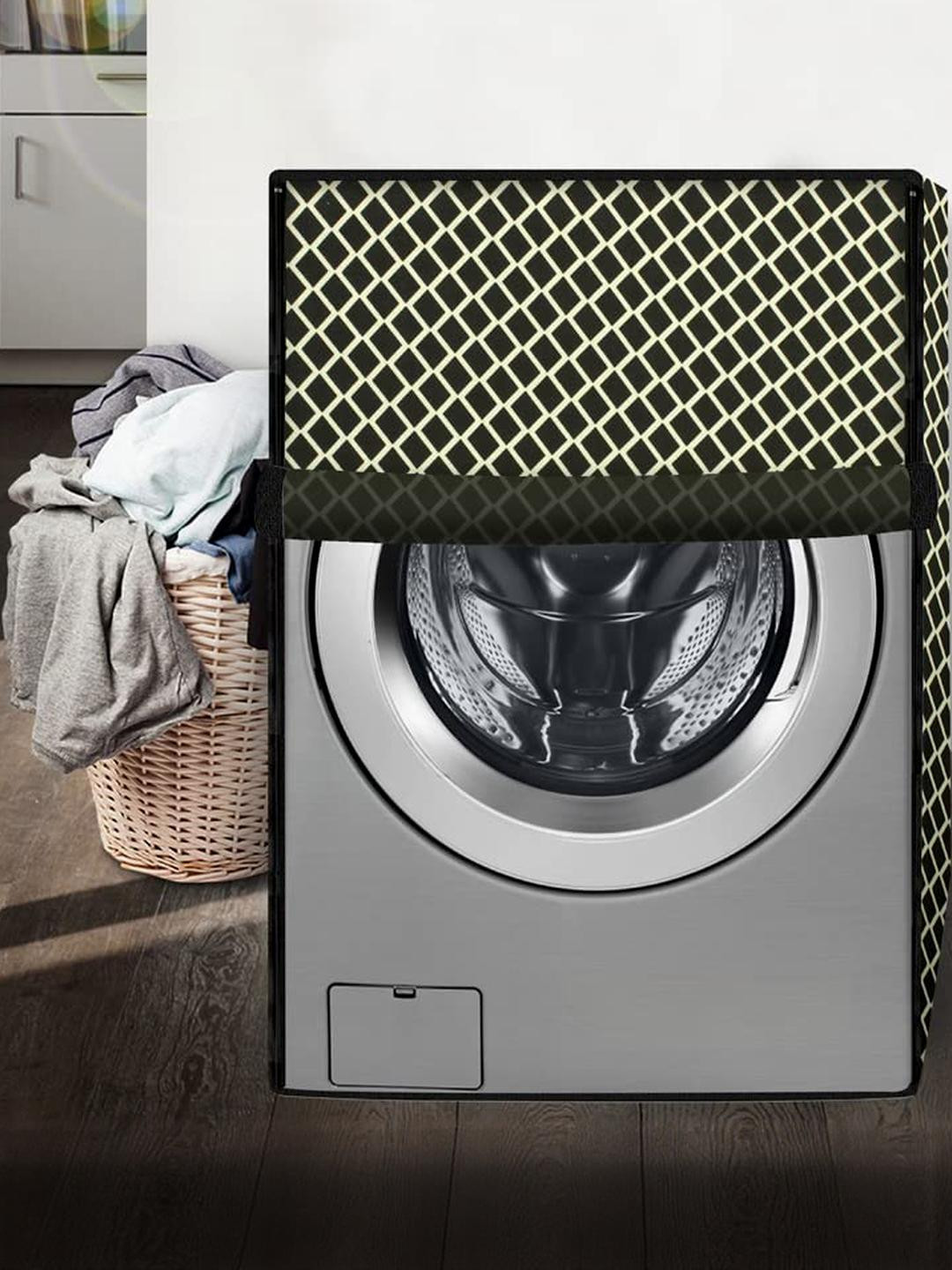 The Furnishing Tree Front Load Washing Machine Cover Check Coffee Compatible for 6.5 Kg Senorita WX