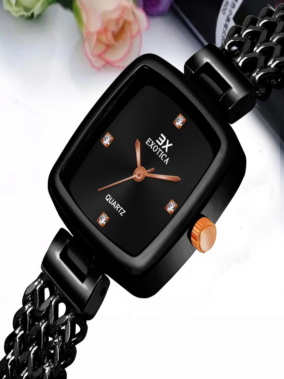 Exotica Fashion Girls Embellished Stainless Steel Straps Watch EX-6014-Black RG