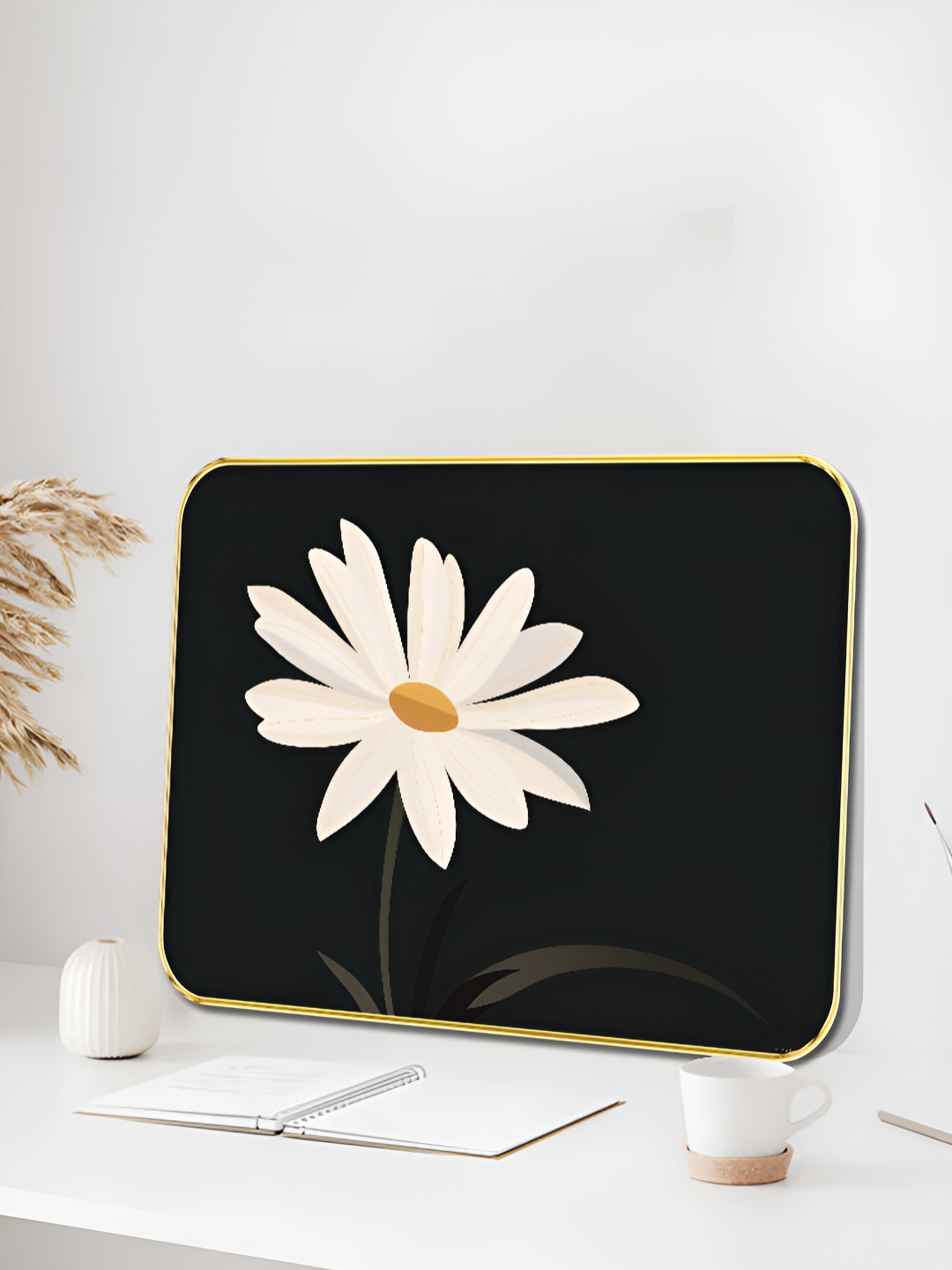 Livin'luxe Black & White Minimal Daisy Floral Wall Art