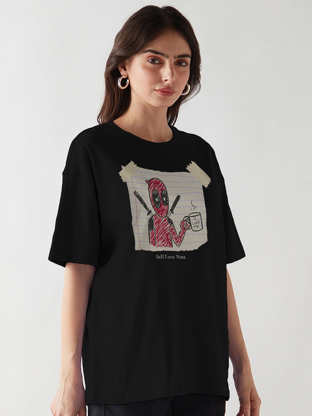 TOGS & TERRE Women Deadpool Graphic Printed Round Neck Cotton Oversized T-shirt