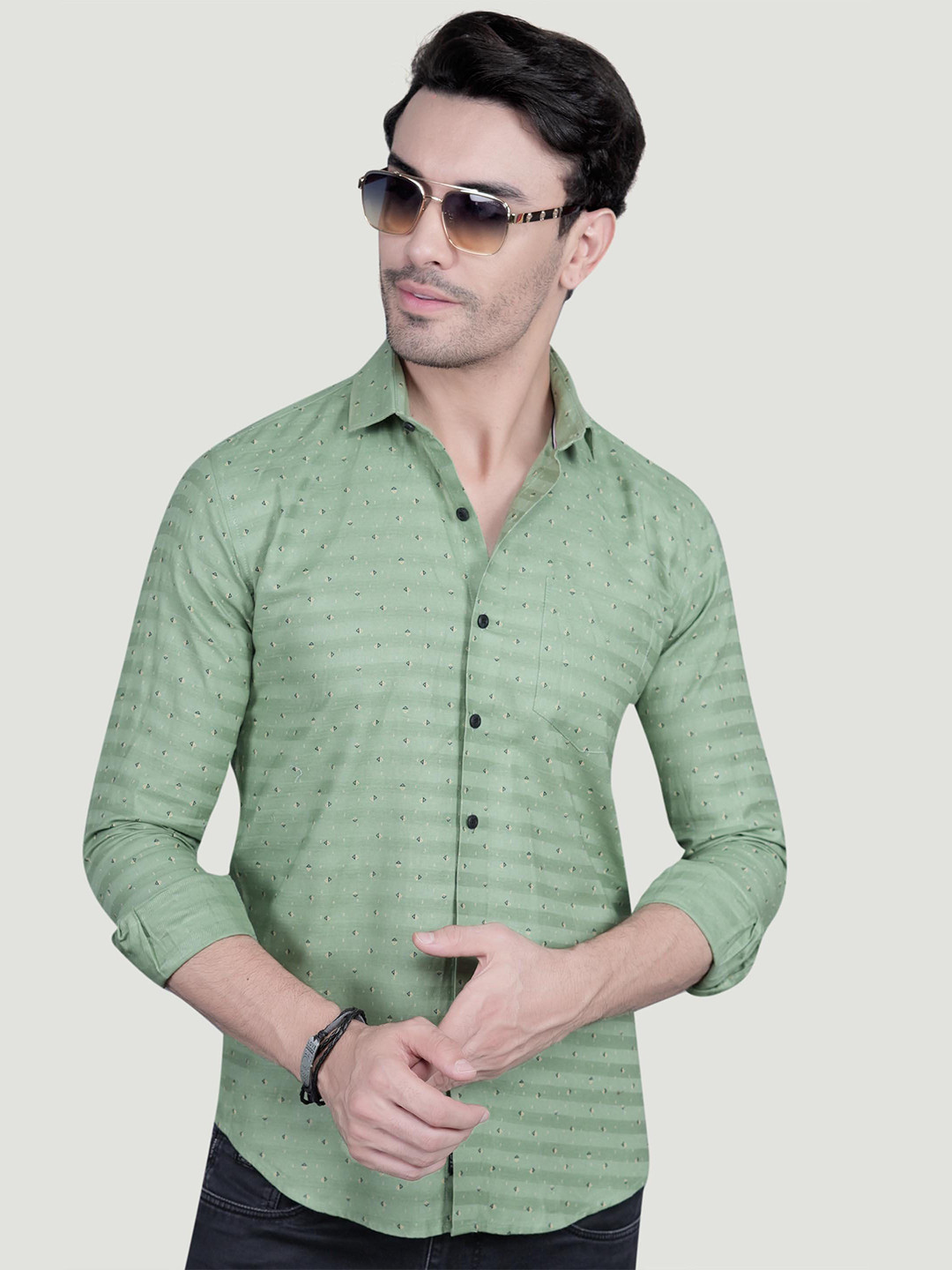 ALMATY Xavier Comfort Horizontal Striped Slim Fit Cotton Shirt