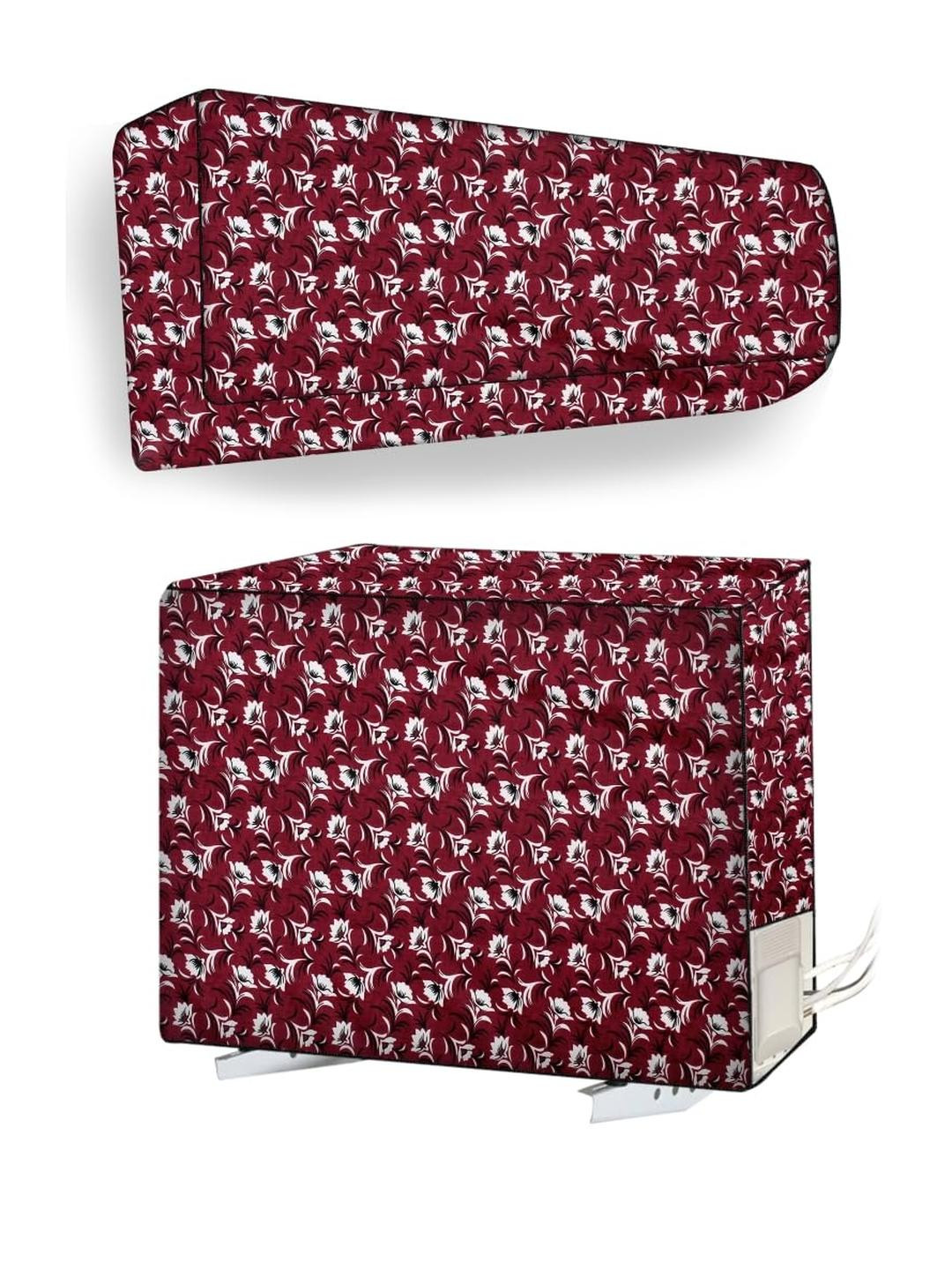 The Furnishing Tree 1.5 Ton Split AC Cover for Indoor and Outdoor Units Floral Pattern Dark Brown