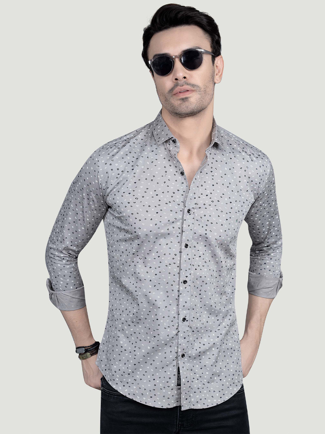 ALMATY Albin Comfort Micro Ditsy Printed Slim Fit Cotton Shirt