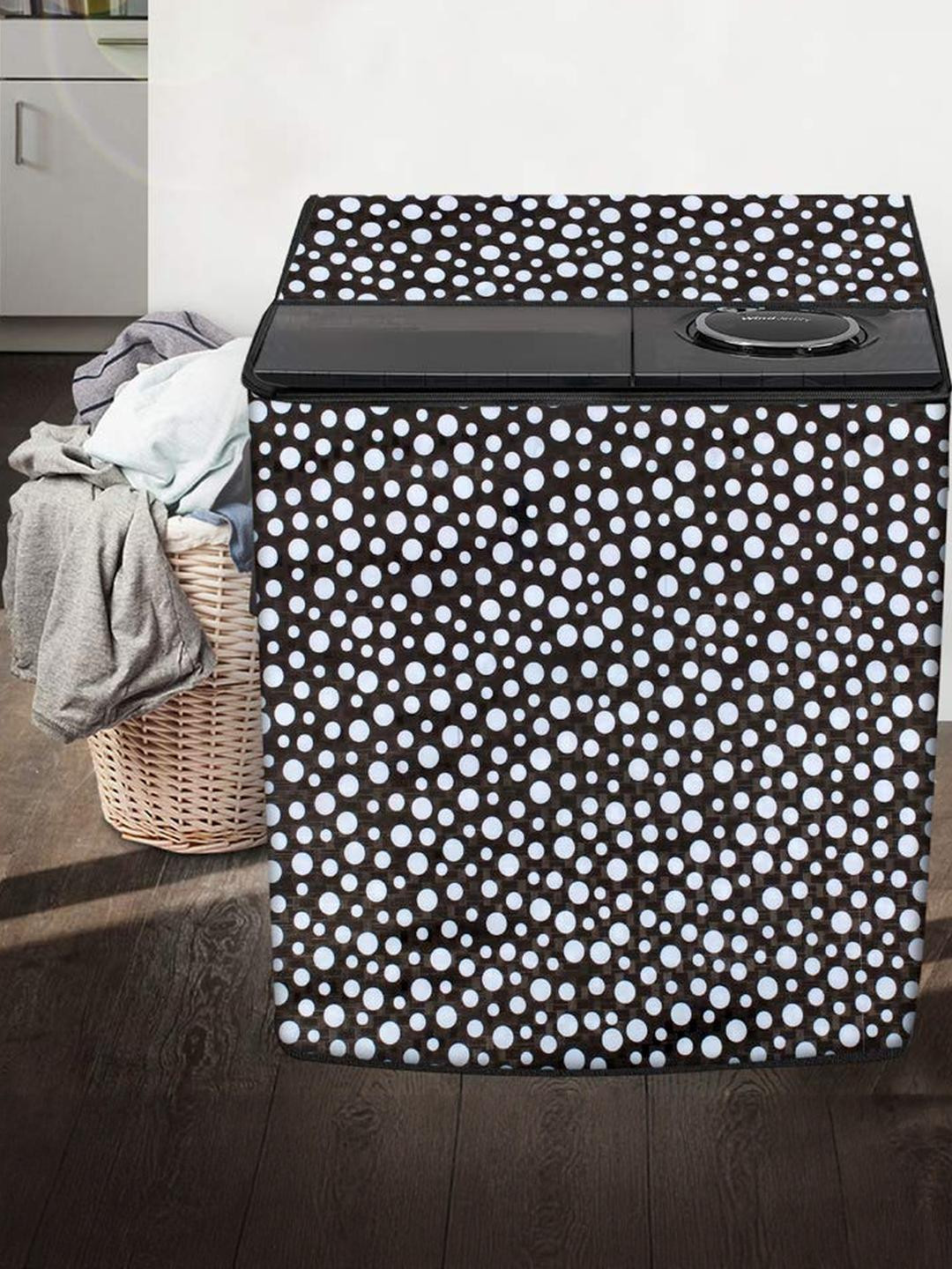 The Furnishing Tree Washing Machine Cover Polka dot Pattern Black Compatible for Whirlpool 7.5Kg Se