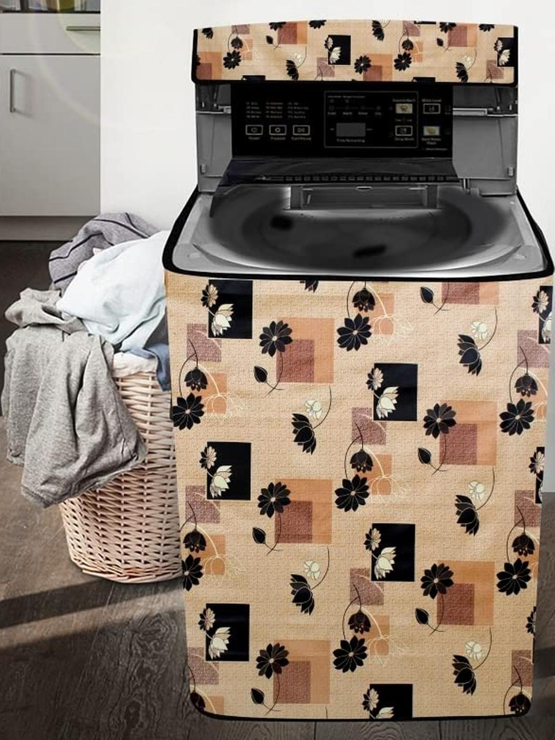 The Furnishing Tree Washing Machine Cover Lotus Pattern Beige Compatible for Whirlpool 7.5 Kg Fully