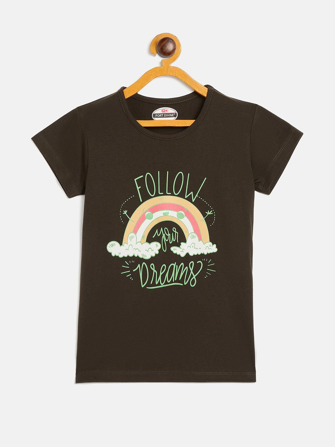 Fort Divine girls Rainbow printed top OLIVE