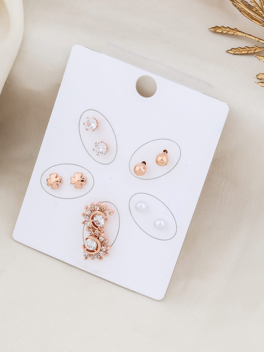 QUERALT Set Of 5 Stainless Steel Mother Of Pearls Beaded Circular Shaped Studs