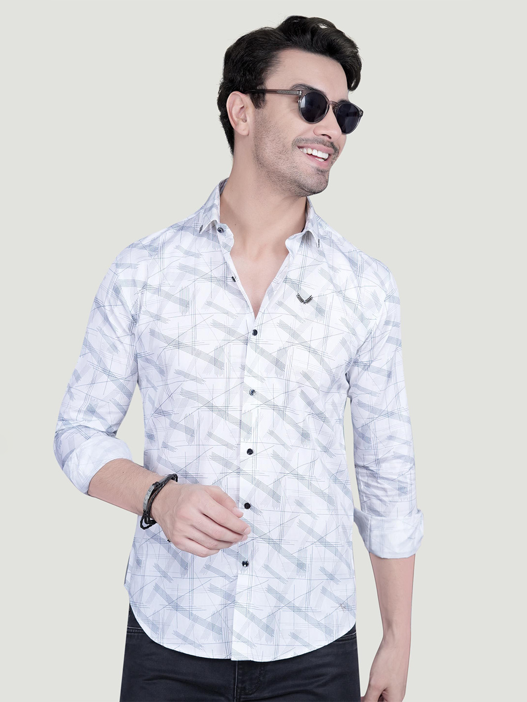 ALMATY Dorian Comfort Geometric Printed Slim Fit Cotton Shirt