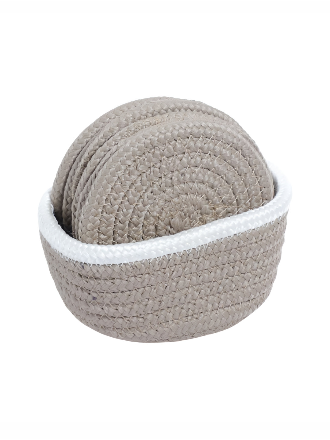 AURKA 6Pcs Grey & White Braided Round Absorbent Boho Versatile Coasters With Line-Holder