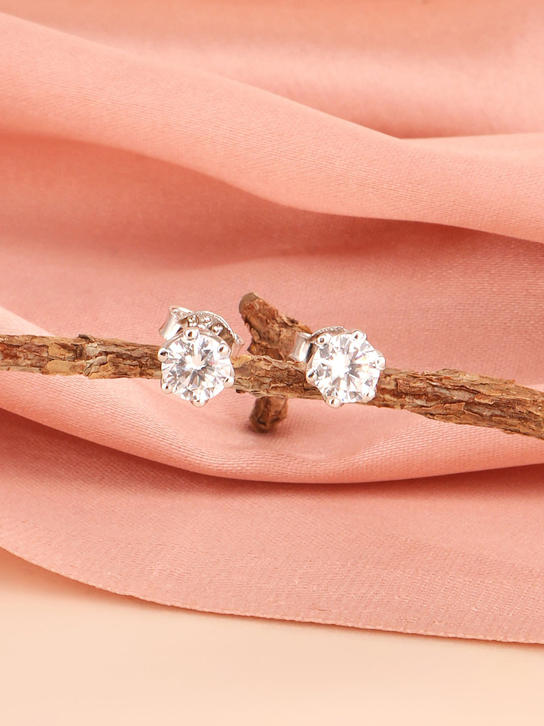 PALMONAS 925 Sterling Silver Rhodium-Plated Halo-Style Contemporary Studs Earrings