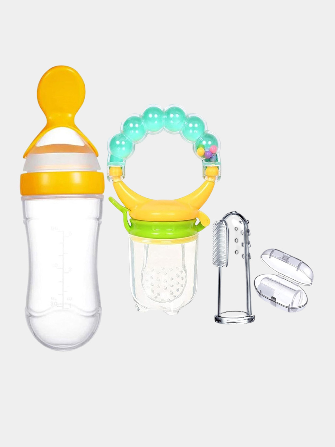 Kritiu Kids 3Pcs Yellow & Blue Silicone Fruit Nibbler Food Feeder & Brush