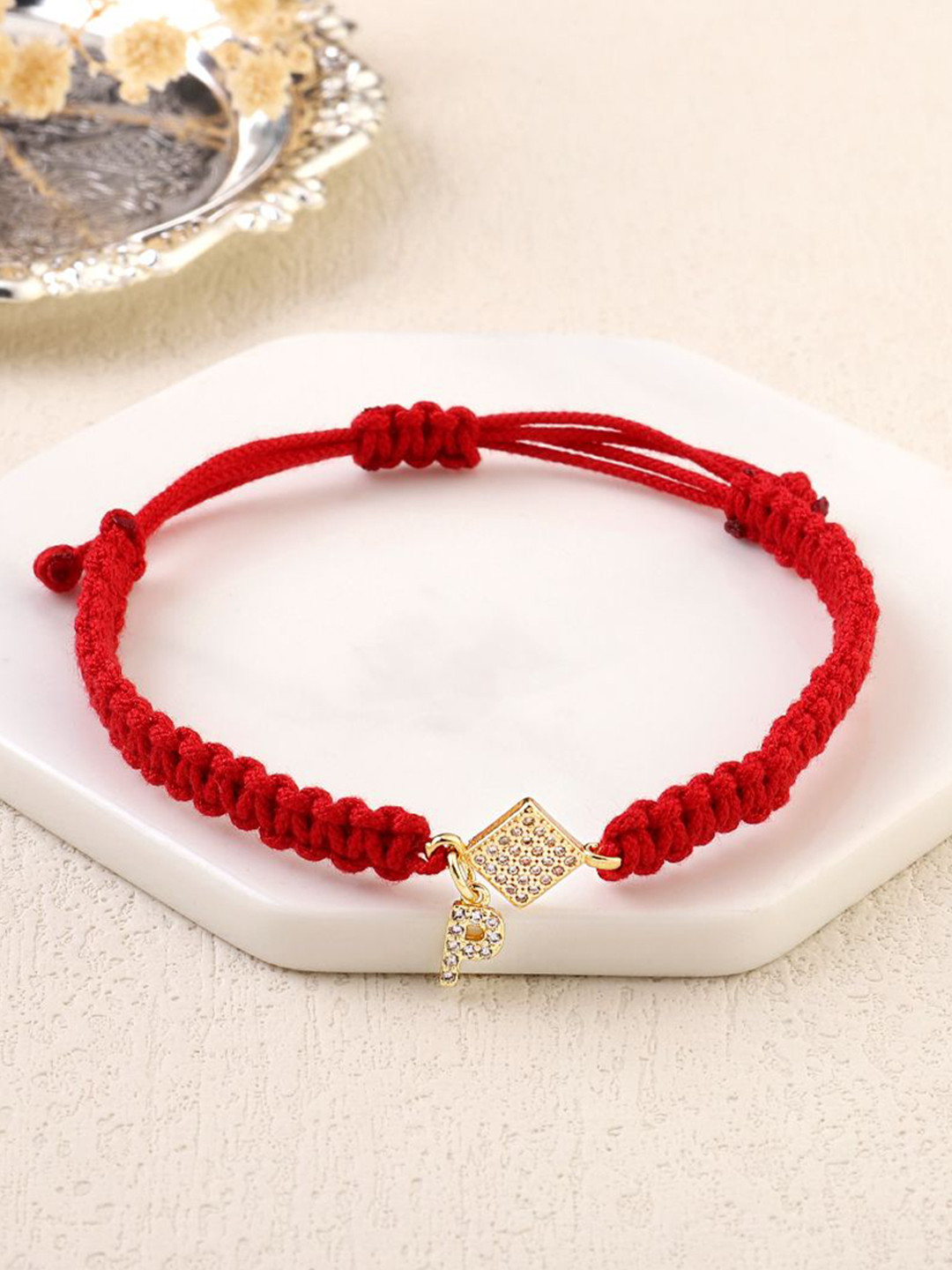 SALTY Set Of 4 Stone Studded Initials M Thread Rakhis