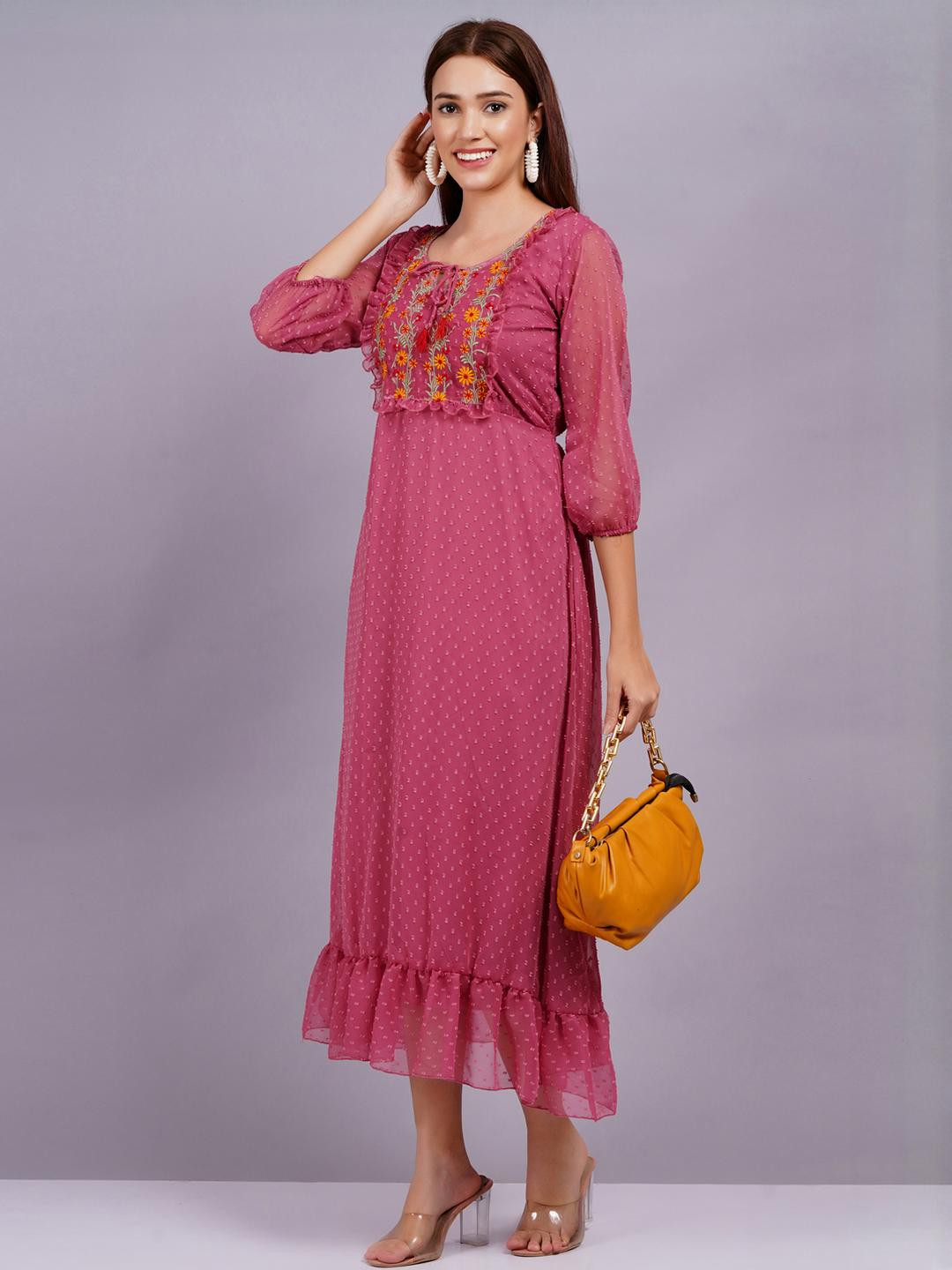 Pink Georgette Women Dress