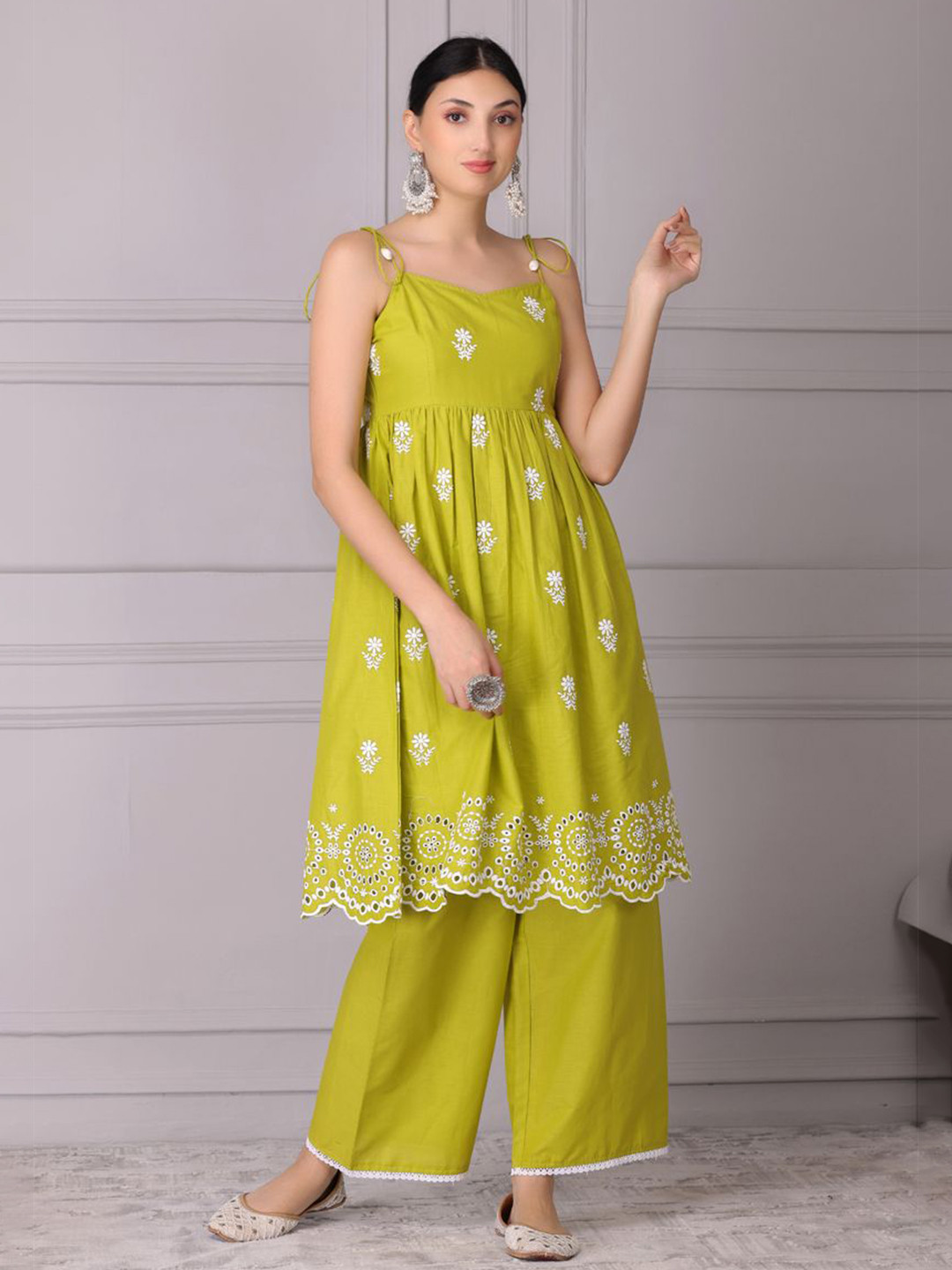SEW Women Floral Embroidered Daily Cotton A-Line Kurta
