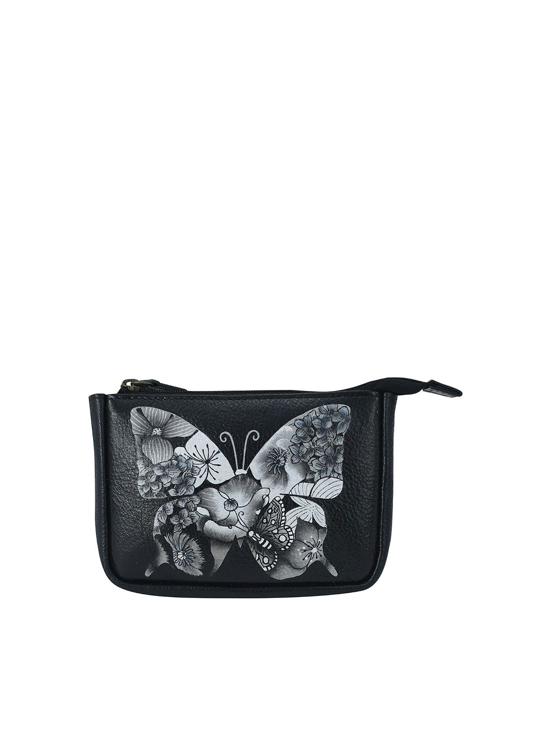 Anuschka Women Butterfly Mosaic Black Hand Painted Leather Coin Wallet