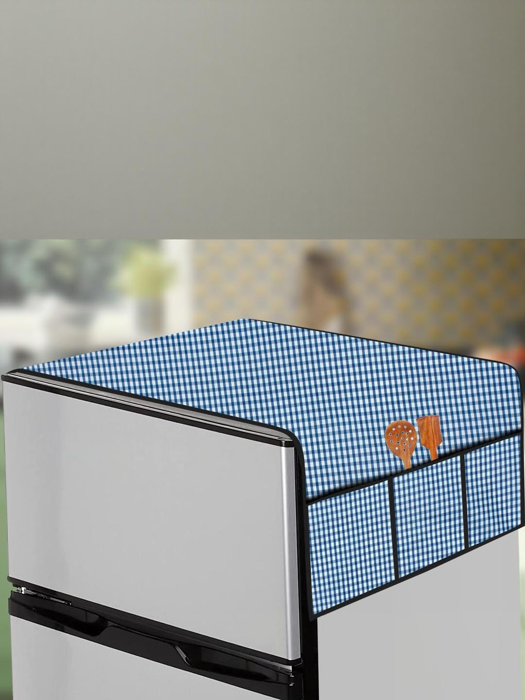 The Furnishing Tree Blue Printed Waterproof Side Storage Fridge Cover