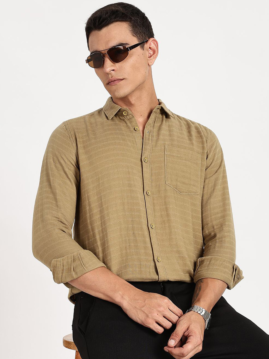 ODCC Horizontal Striped Long Sleeves Cotton Shirt