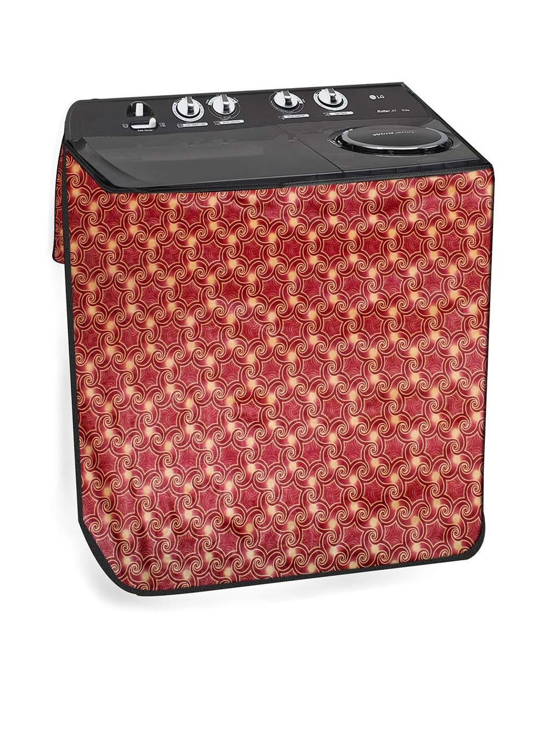 The Furnishing Tree Washing Machine Cover Frieze Pattern Maroon Compatible for Whirlpool 6Kg Semi-A