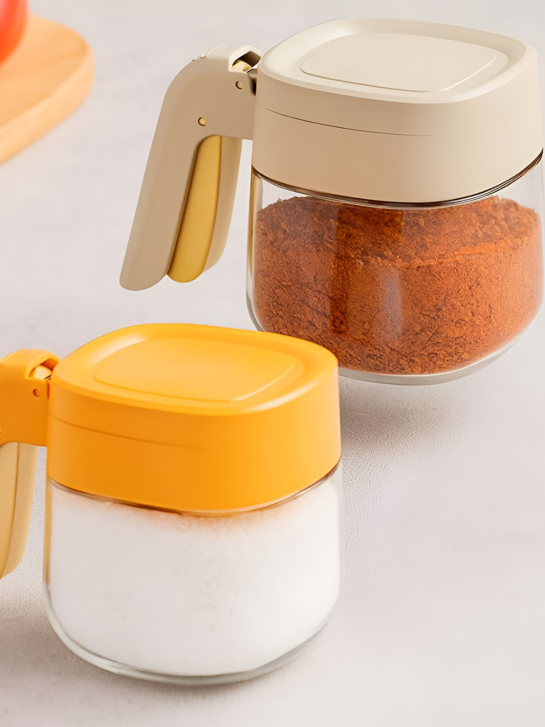 Baskety Multicoloured 2 Piece Glass Spice Jar With Plastic Spoon Airtight Lid Handle