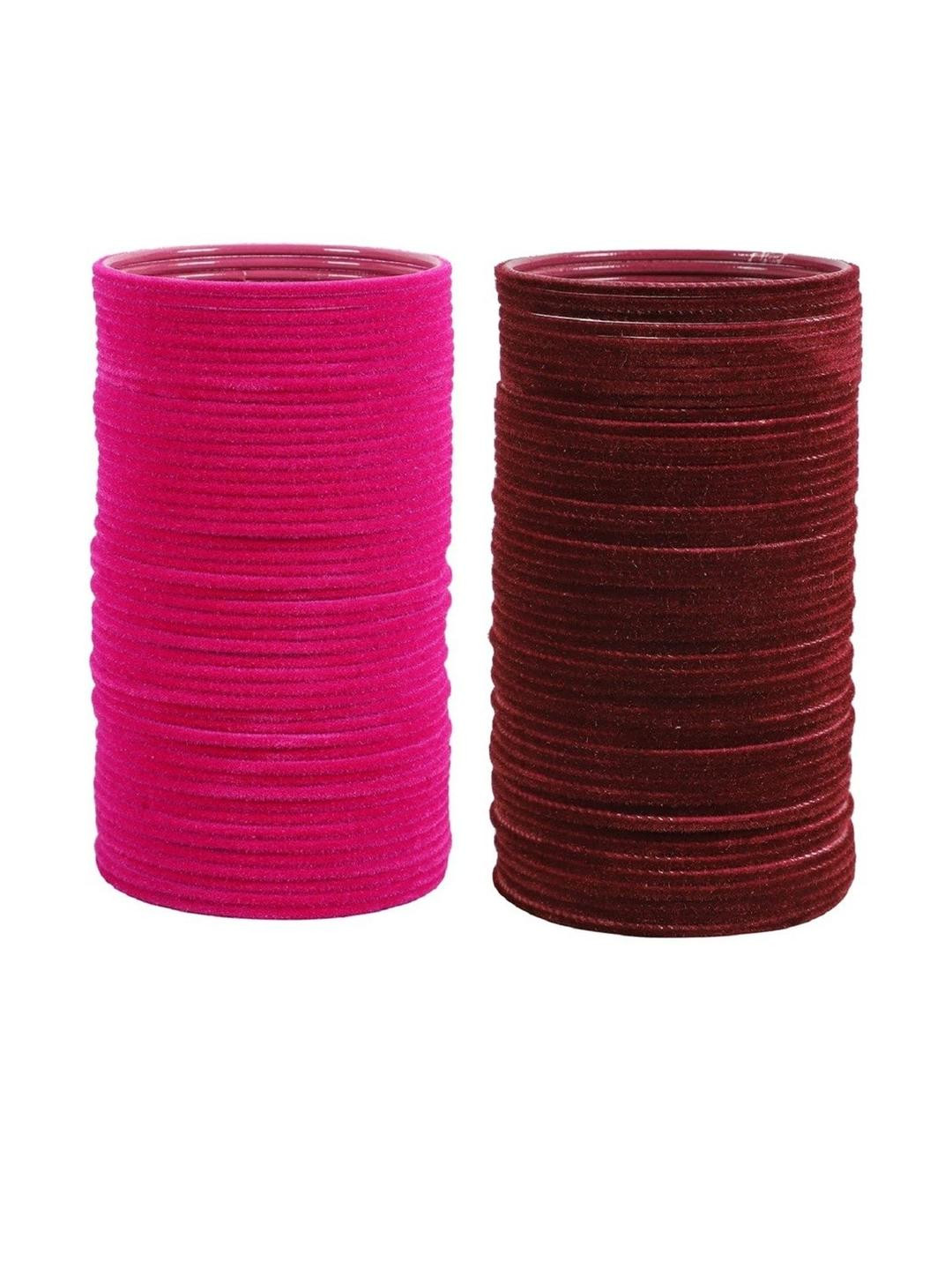 Guddan Set of 96 Rani & Maroon Metal Velvet Bangles