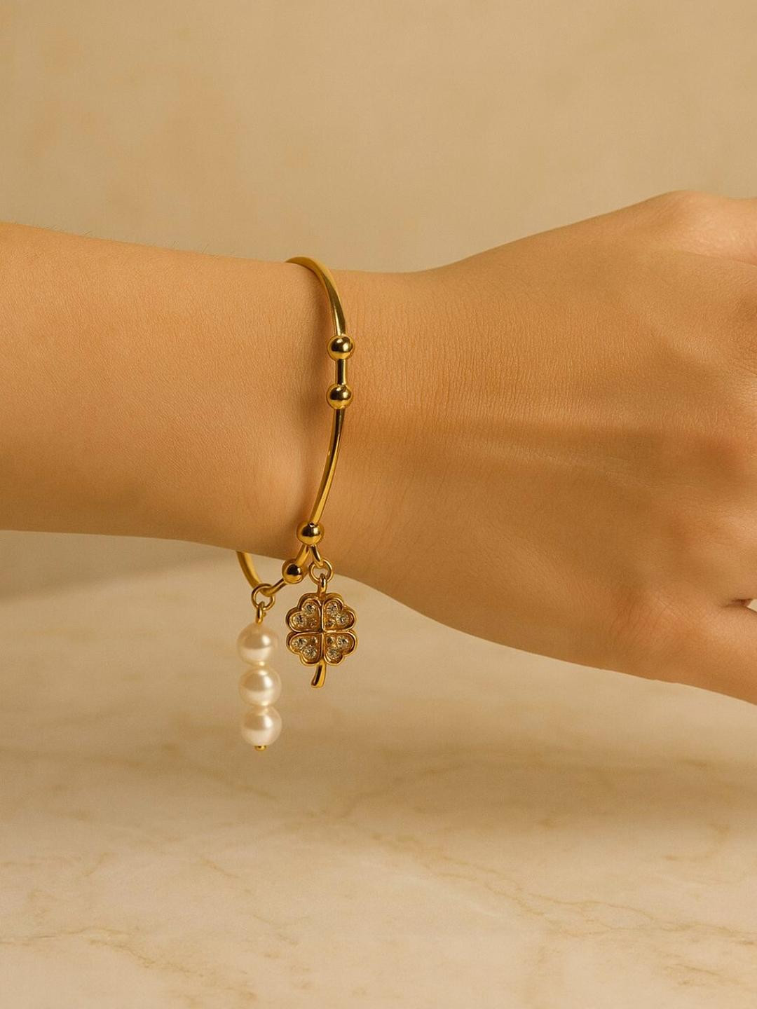 18K Gold-Plated Clover Charms Bracelet  Stainless Steel