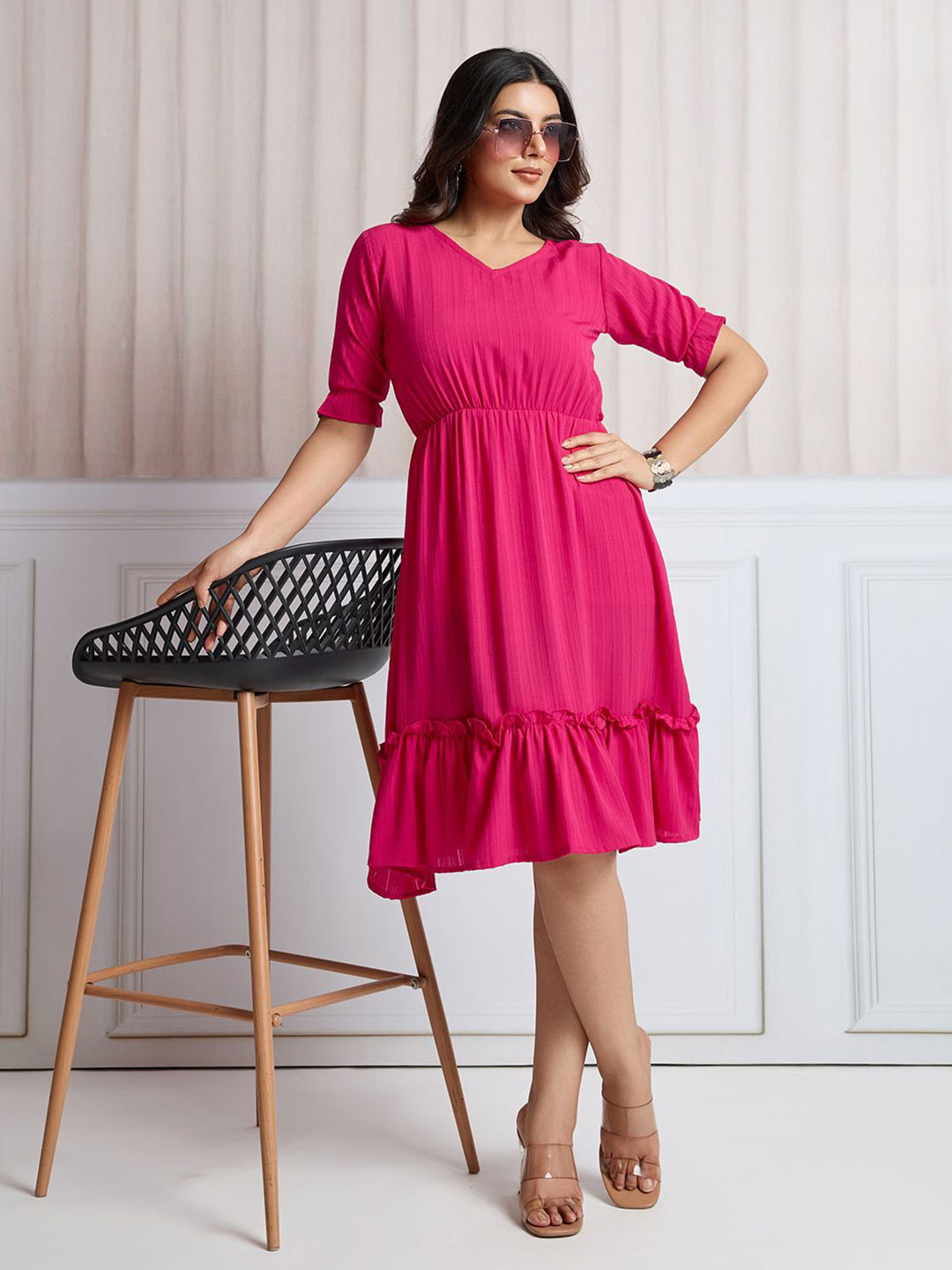 CLOTHING CLOSET Puff Sleeve Fit & Flare Dress