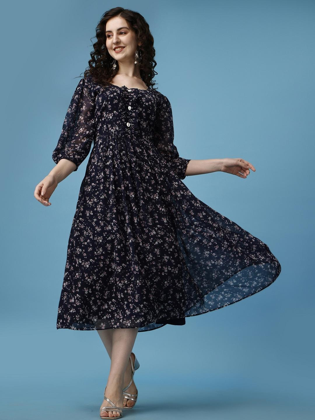 Fashion2wear Green Georgette Fit and Flare Dresses