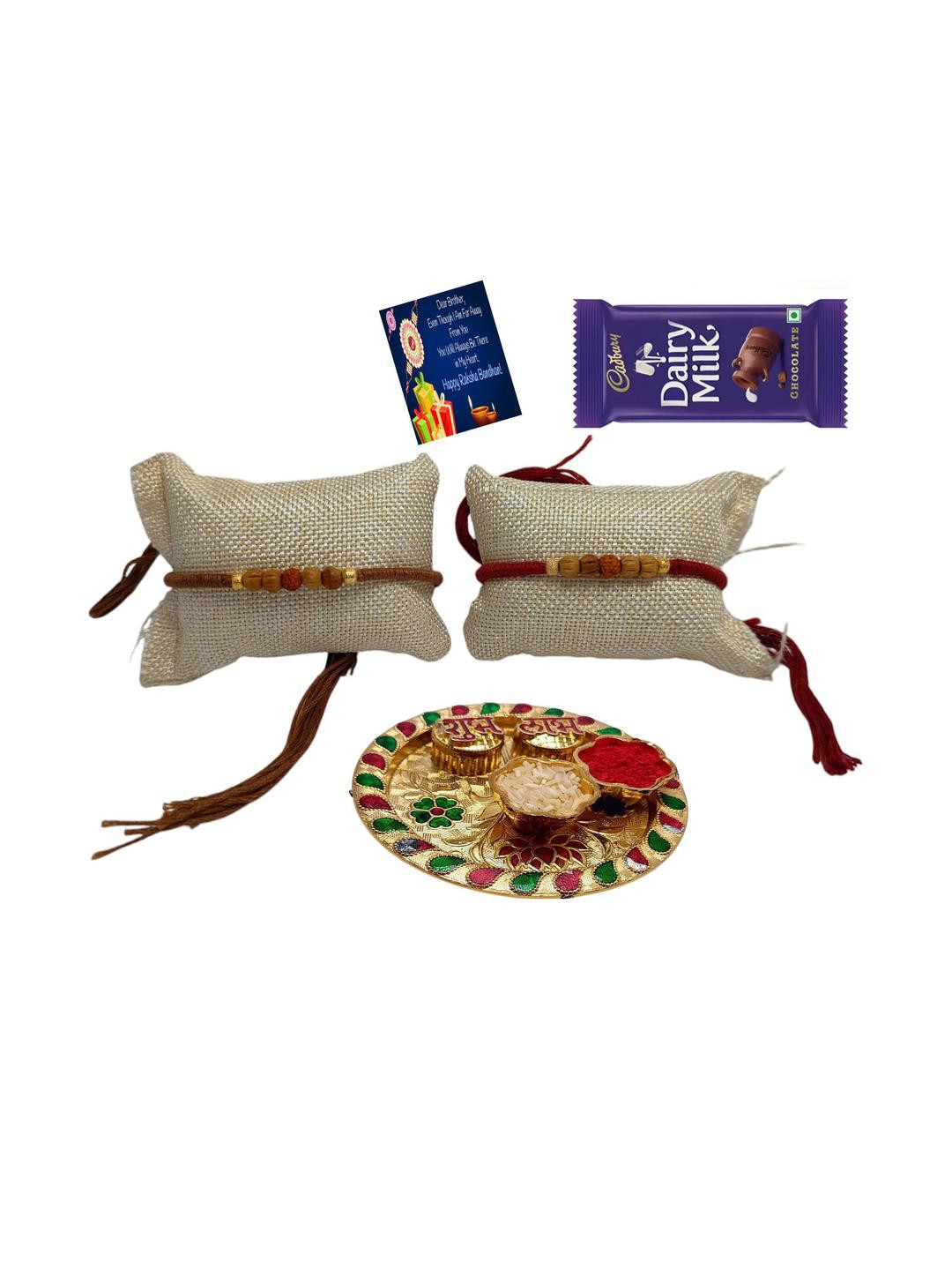 2 Chandan  Wood Rakhi 4.5 Inch Plate n choclate Greeting card n Roli