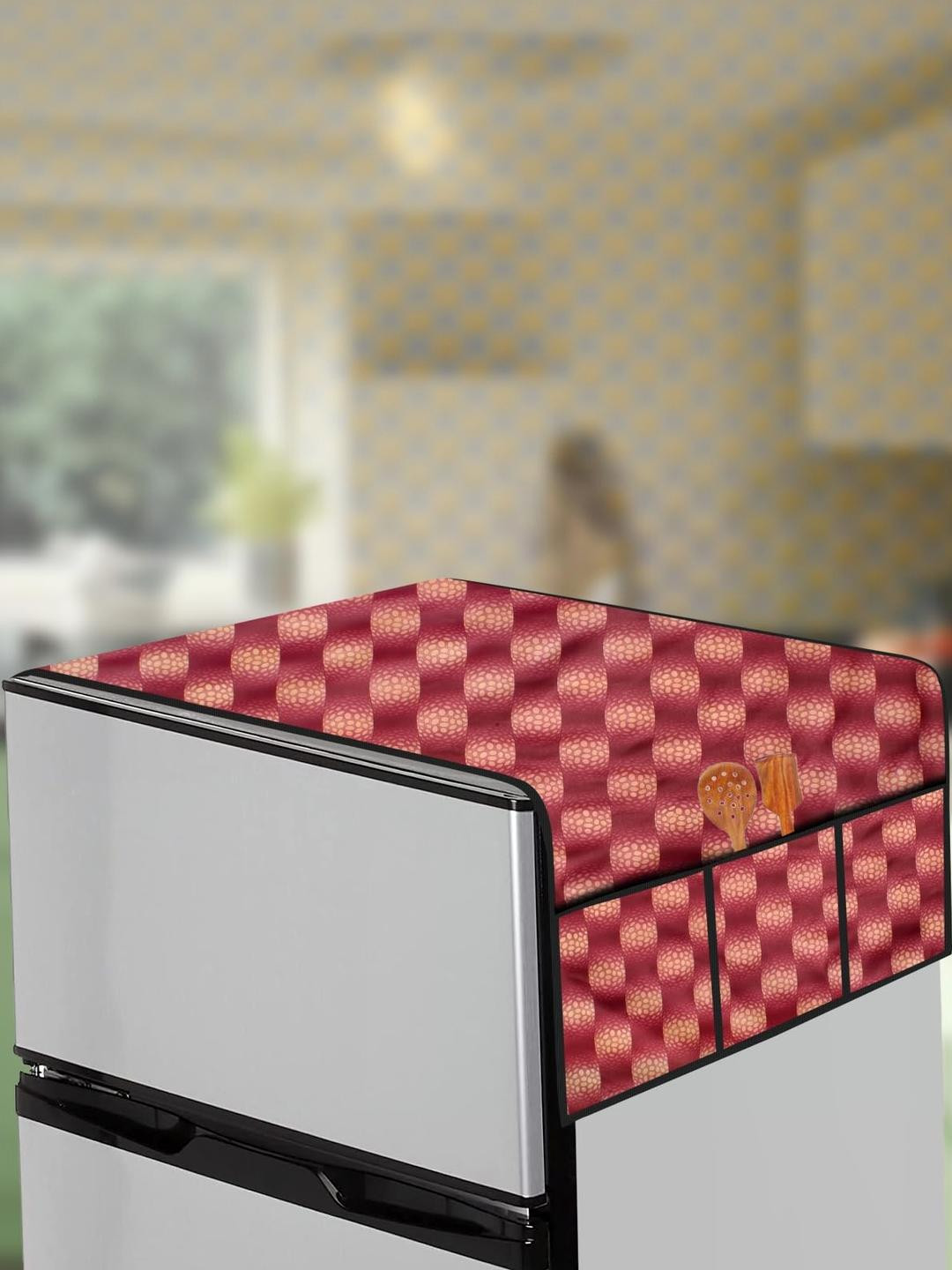 The Furnishing Tree Red Printed Fridge Top Cover Appliance Cover