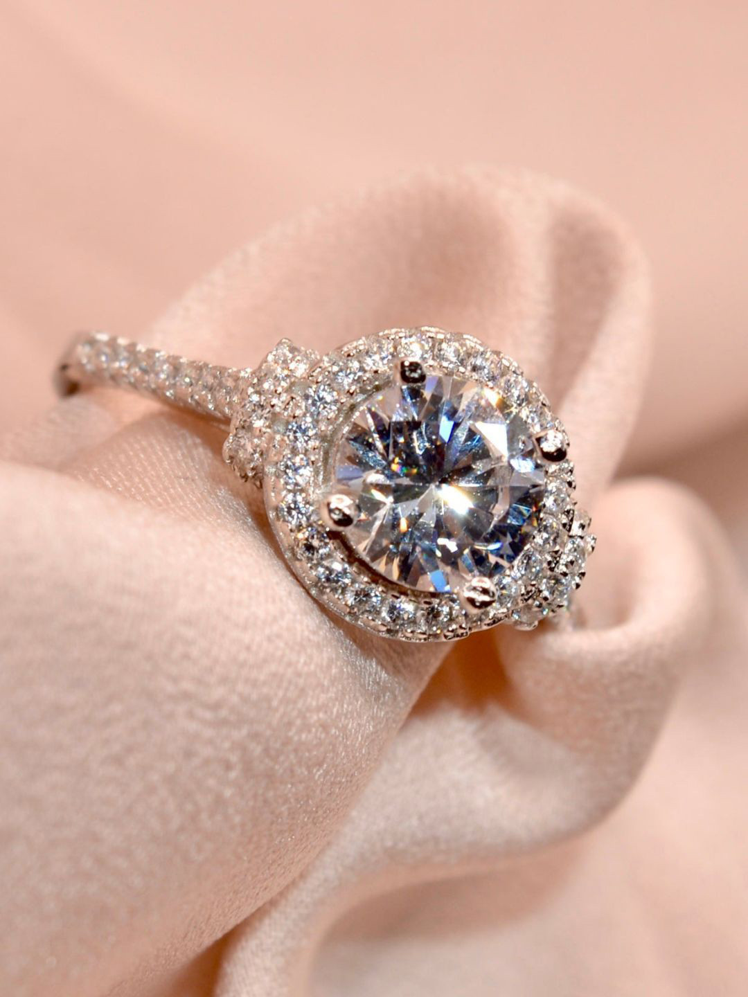Luxevogue Rhodium-Plated Cubic Zirconium-Studded Finger Ring