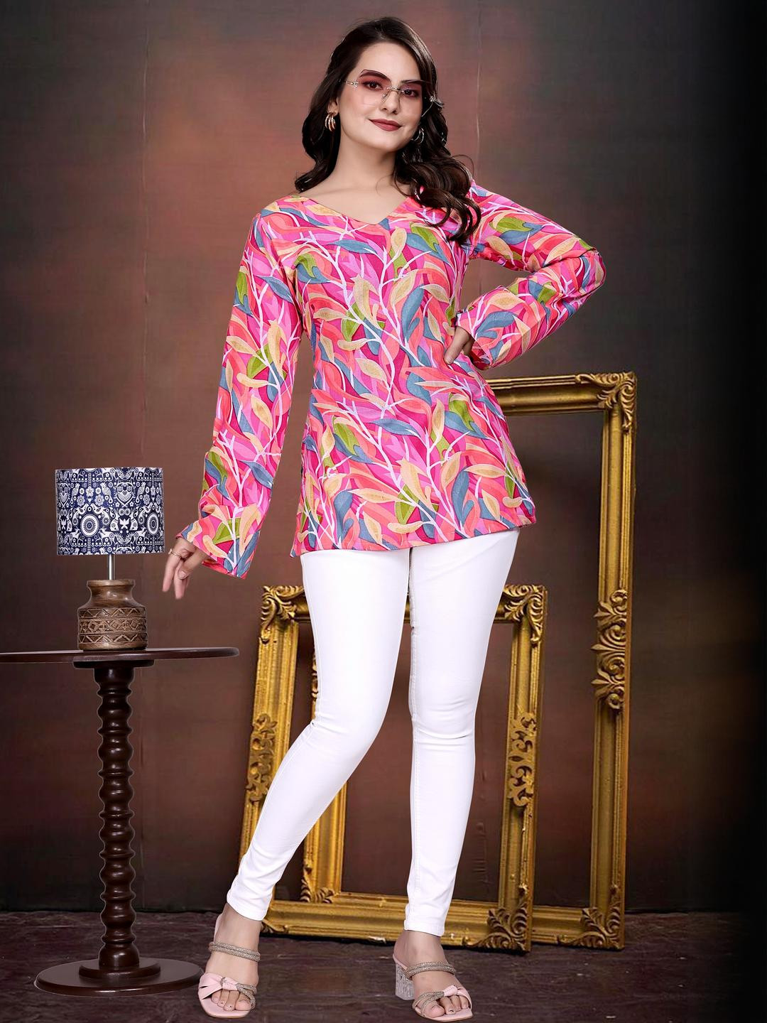 VS MALL Women Leaf Motifs Printed Tunic