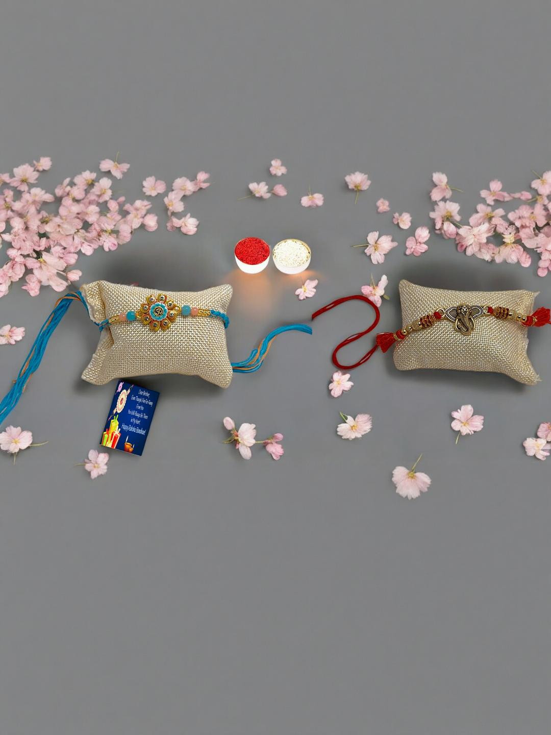 Om n Ganes ji Metal Rakhi  Greeting card n Roli