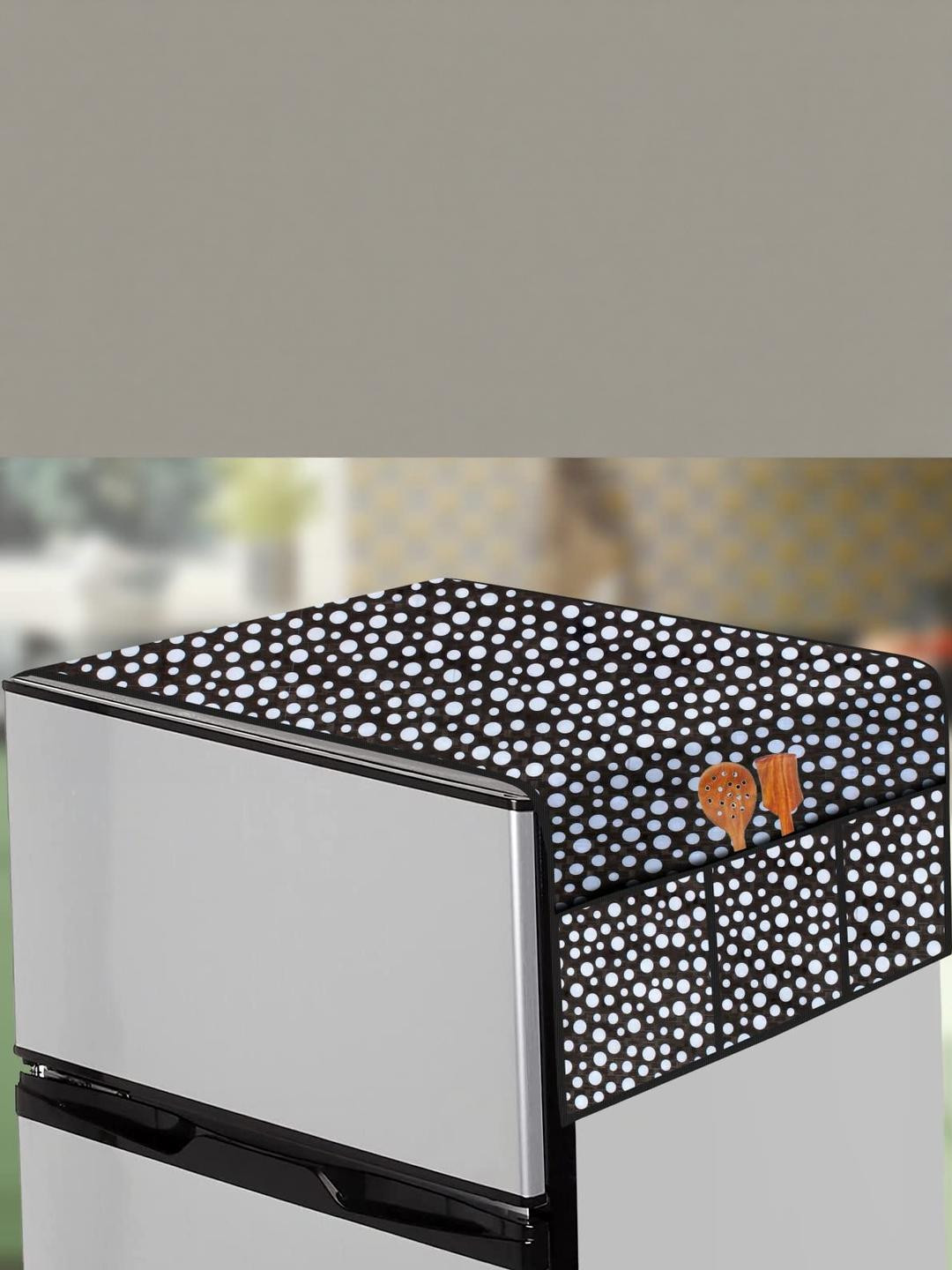 The Furnishing Tree Black Printed Side Storage Fridge Top Cover